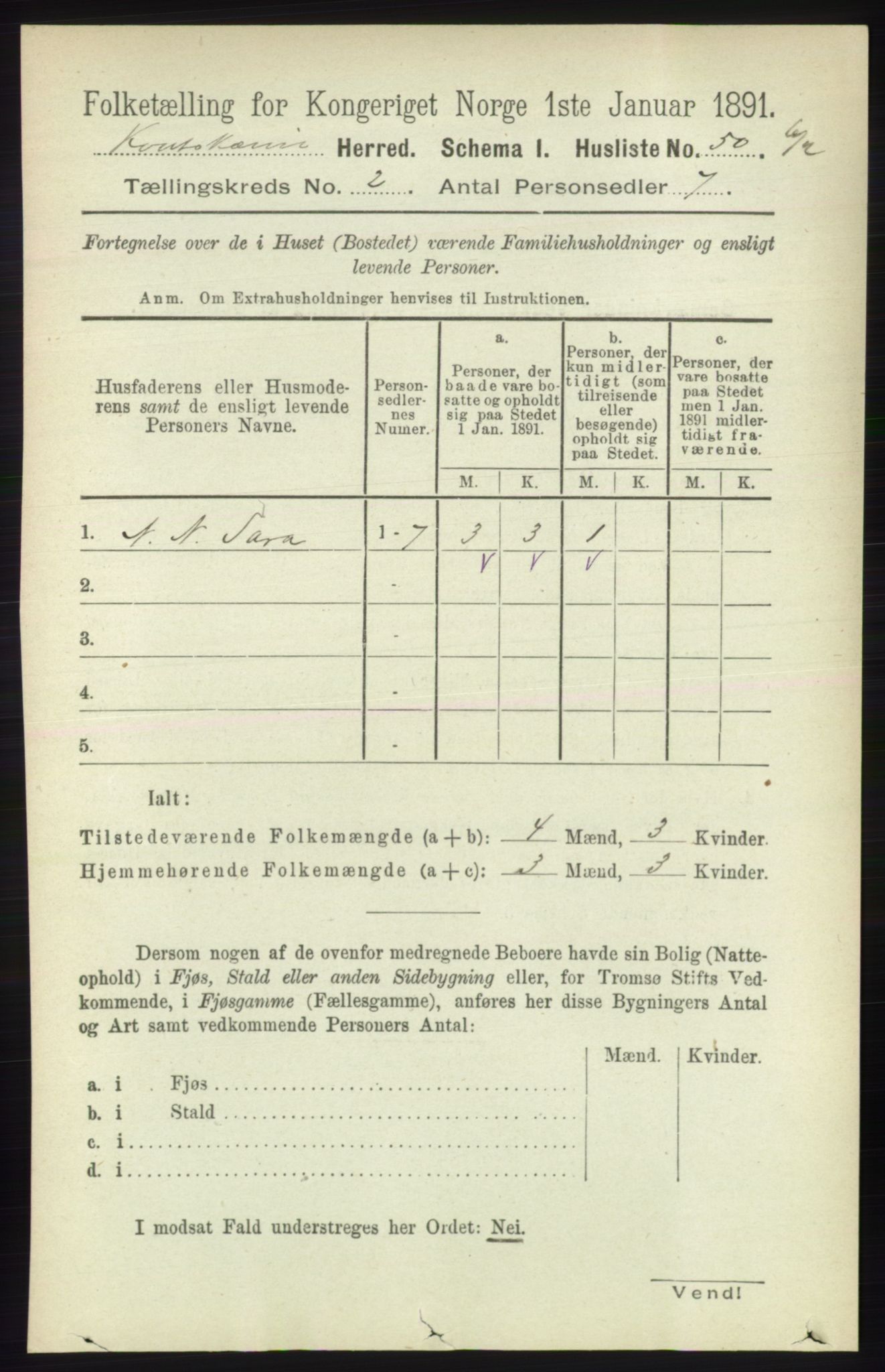 RA, 1891 census for 2011 Kautokeino, 1891, p. 314