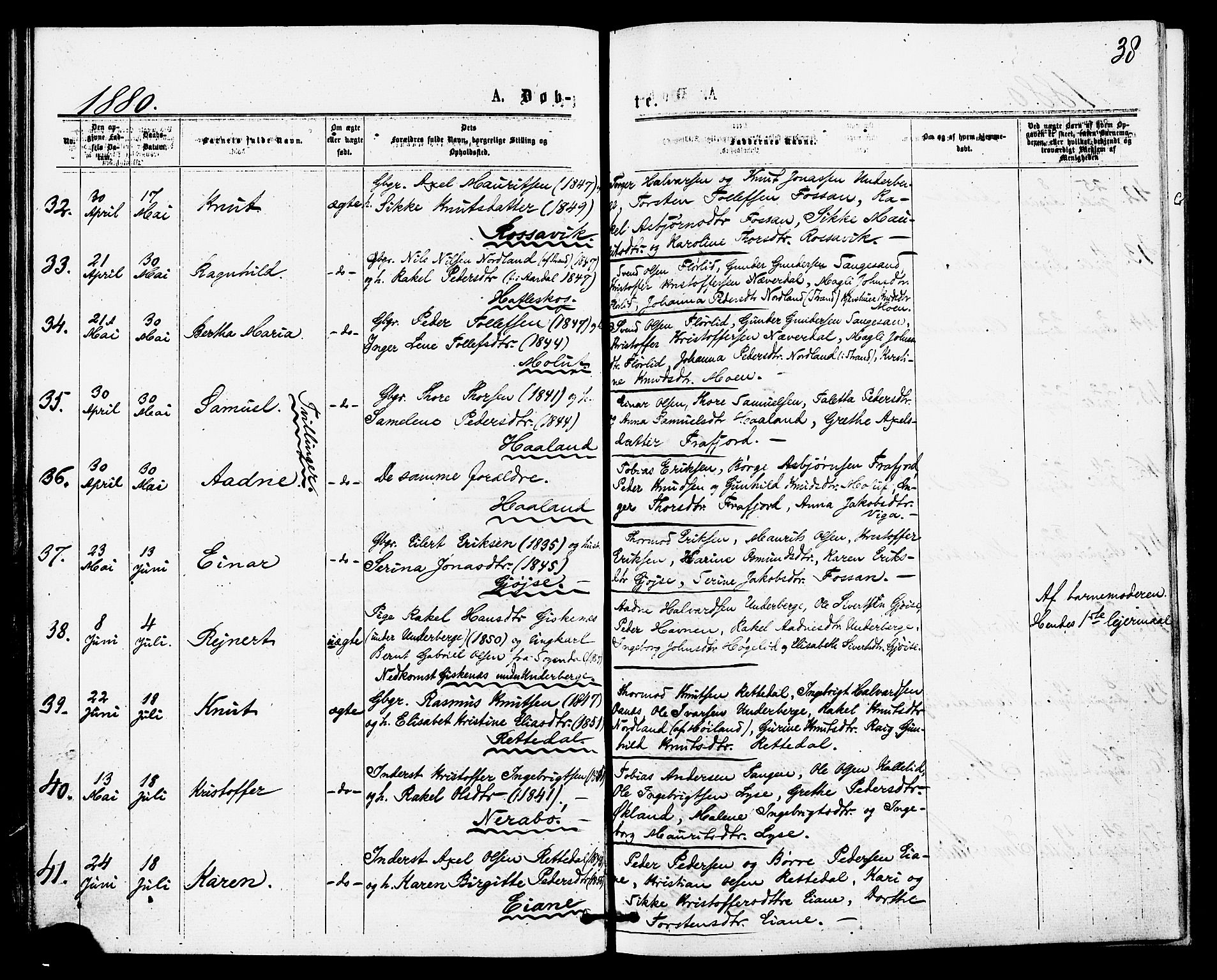 Høgsfjord sokneprestkontor, SAST/A-101624/H/Ha/Haa/L0004: Parish register (official) no. A 4, 1876-1884, p. 38