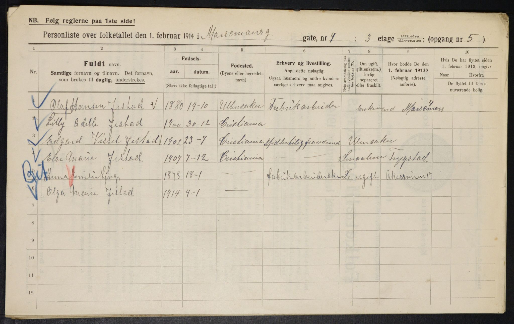 OBA, Municipal Census 1914 for Kristiania, 1914, p. 64731