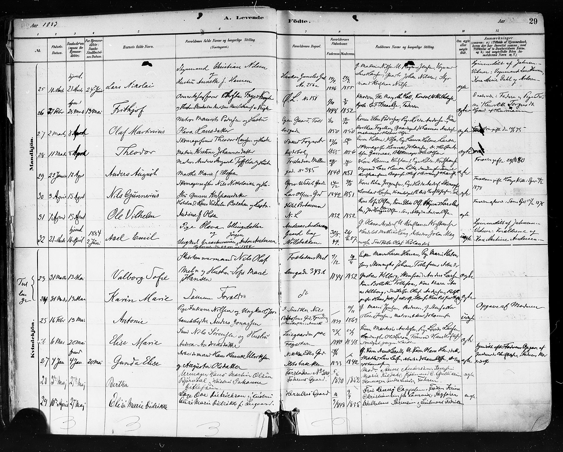 Tønsberg kirkebøker, AV/SAKO-A-330/F/Fa/L0011: Parish register (official) no. I 11, 1881-1890, p. 29