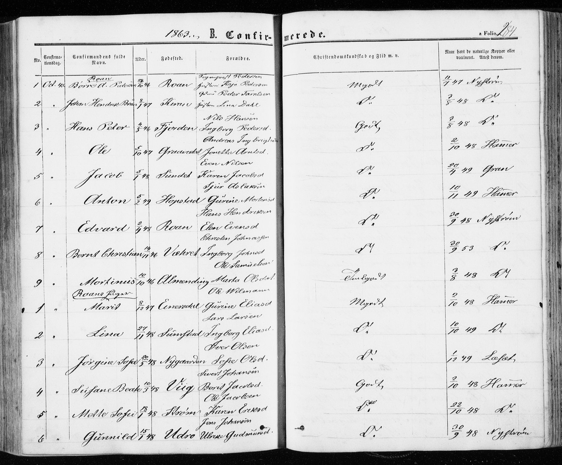 Ministerialprotokoller, klokkerbøker og fødselsregistre - Sør-Trøndelag, AV/SAT-A-1456/657/L0705: Parish register (official) no. 657A06, 1858-1867, p. 284