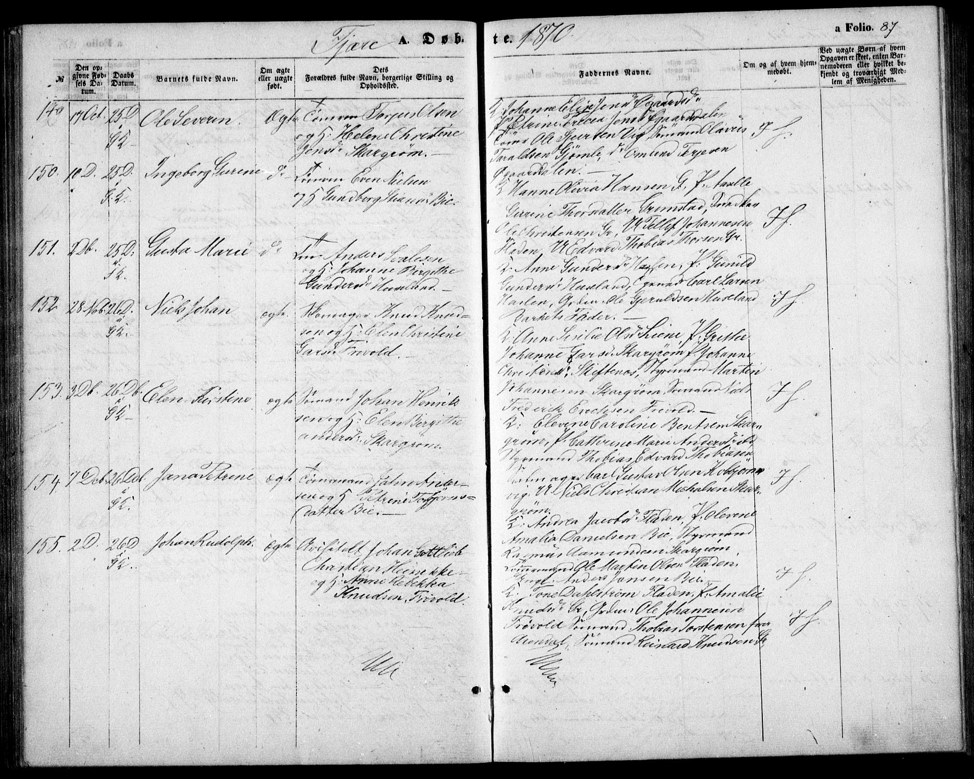 Fjære sokneprestkontor, AV/SAK-1111-0011/F/Fb/L0009: Parish register (copy) no. B 9, 1867-1870, p. 87