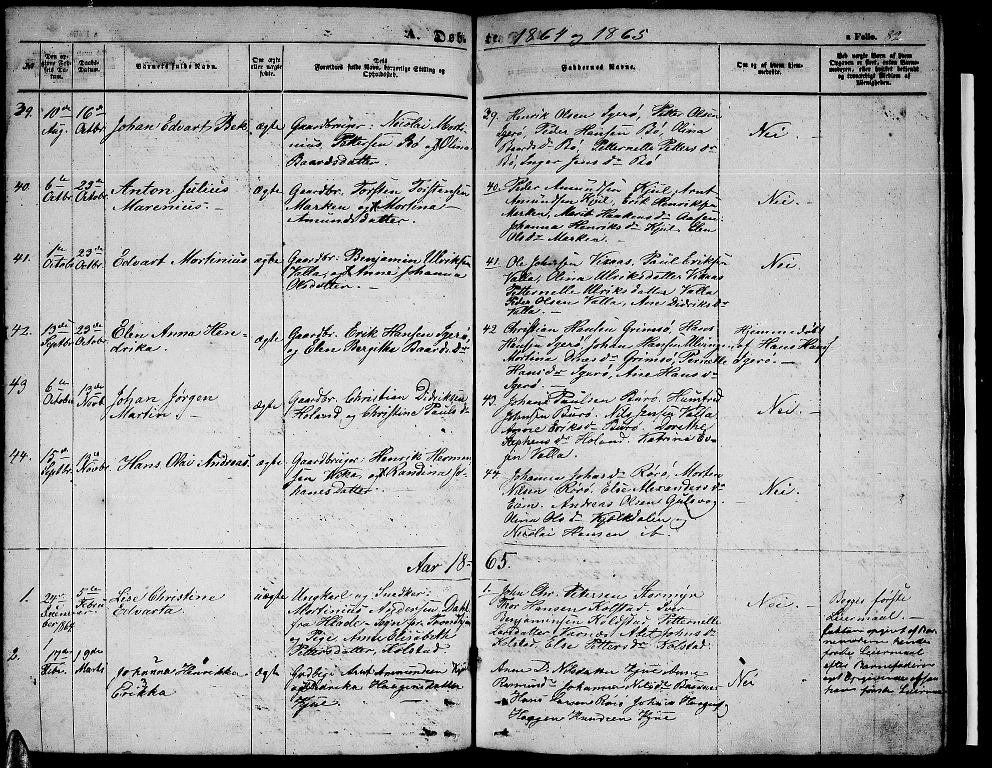 Ministerialprotokoller, klokkerbøker og fødselsregistre - Nordland, AV/SAT-A-1459/816/L0251: Parish register (copy) no. 816C01, 1852-1870, p. 82