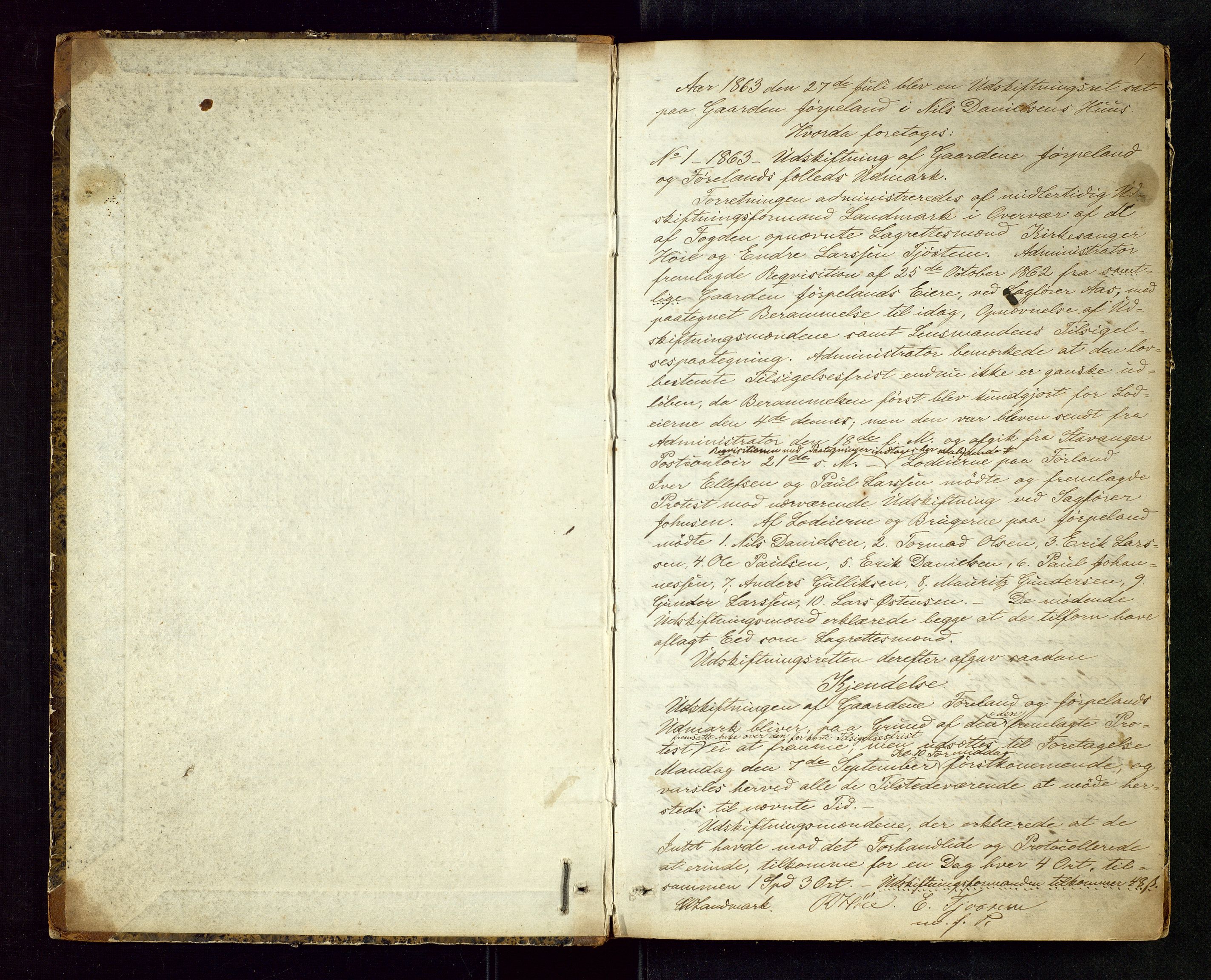 Rogaland jordskifterett, AV/SAST-A-102426/Oa/L0029: Forhandlingsprotokoll, 1863-1866, p. 1