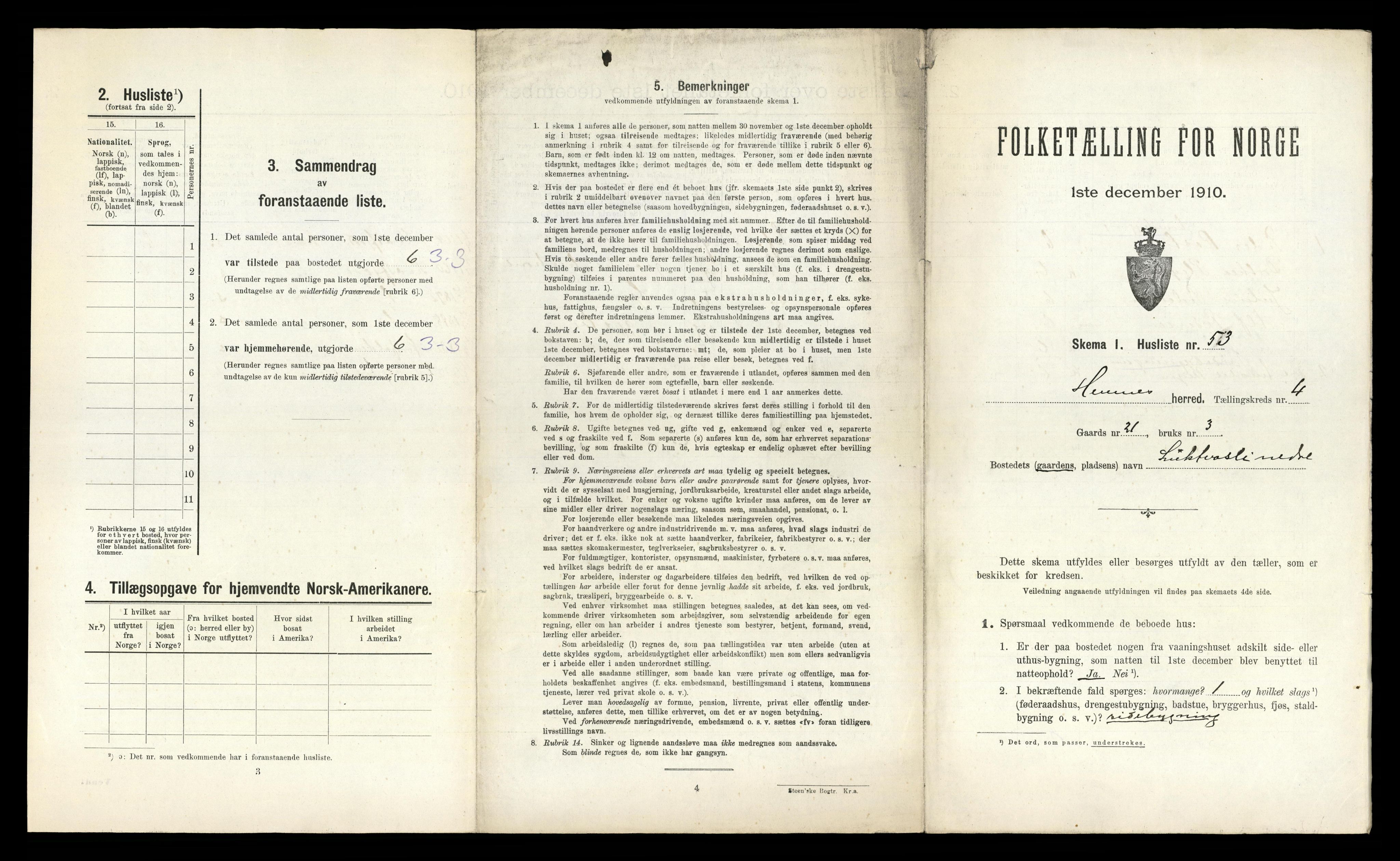 RA, 1910 census for Hemnes, 1910, p. 1082