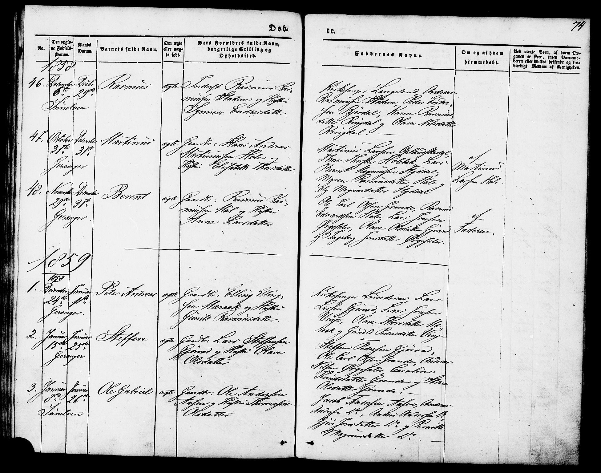 Ministerialprotokoller, klokkerbøker og fødselsregistre - Møre og Romsdal, SAT/A-1454/517/L0222: Parish register (official) no. 517A02, 1846-1862, p. 74
