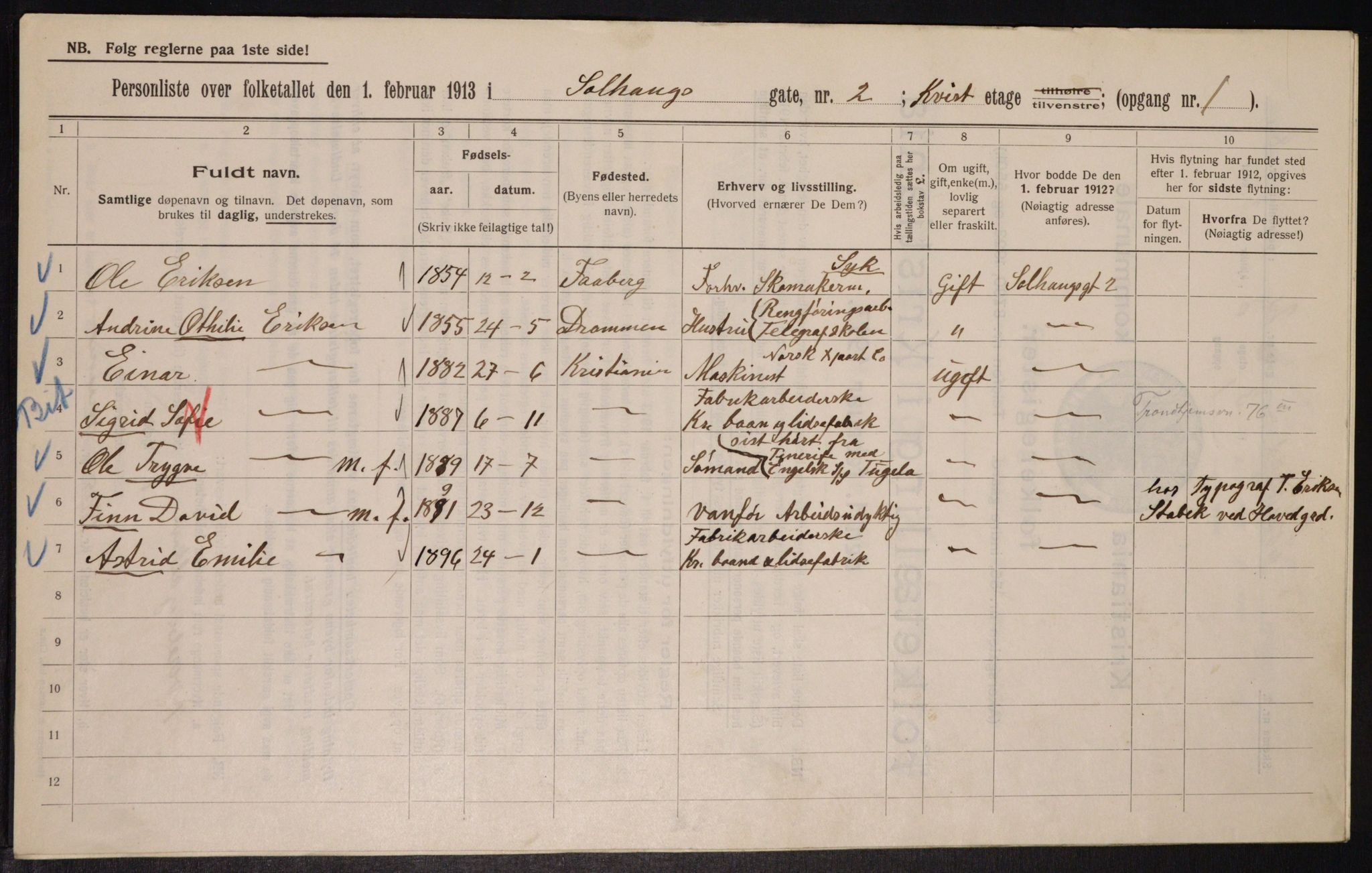 OBA, Municipal Census 1913 for Kristiania, 1913, p. 99412