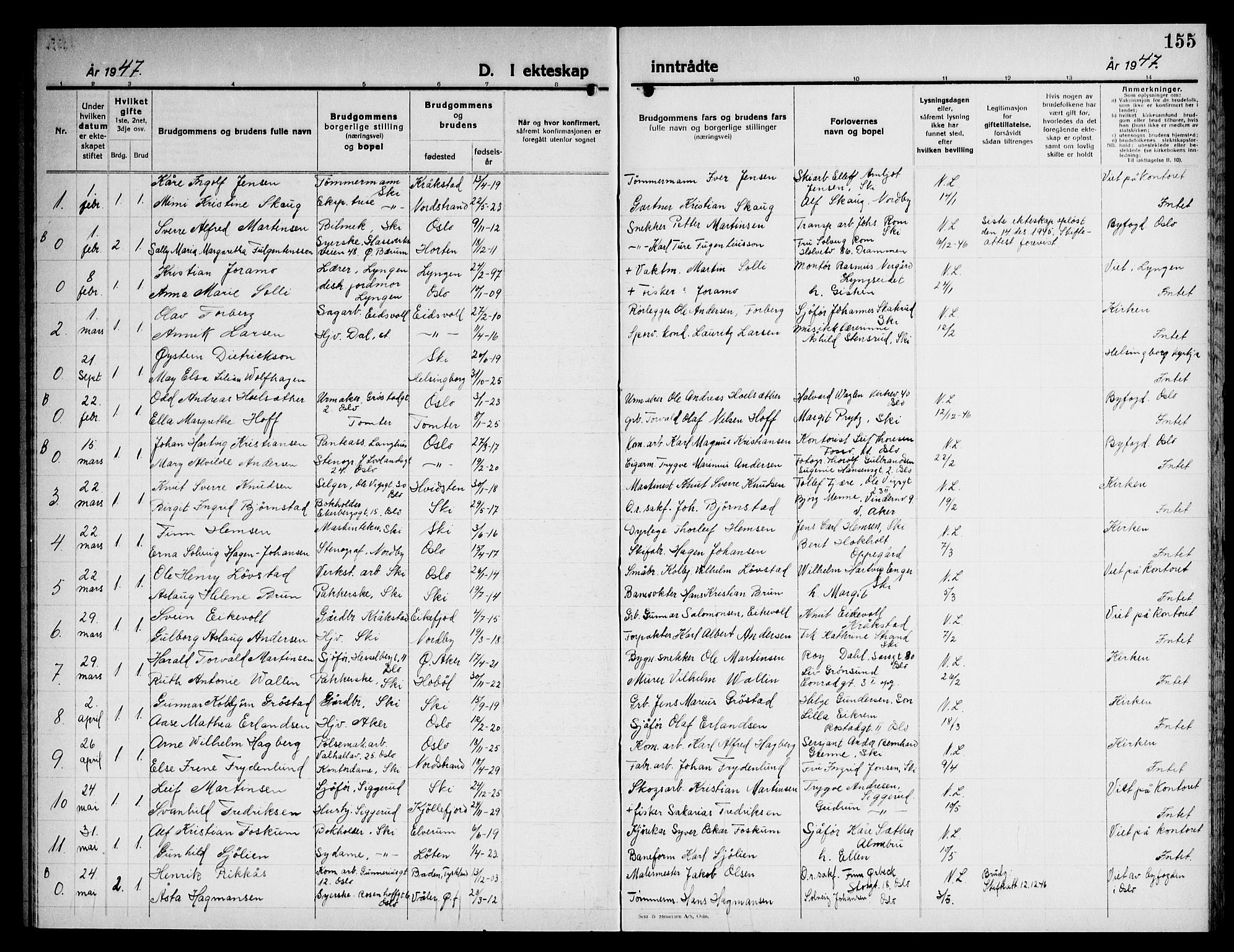 Kråkstad prestekontor Kirkebøker, AV/SAO-A-10125a/G/Gb/L0003: Parish register (copy) no. II 3, 1942-1948, p. 155