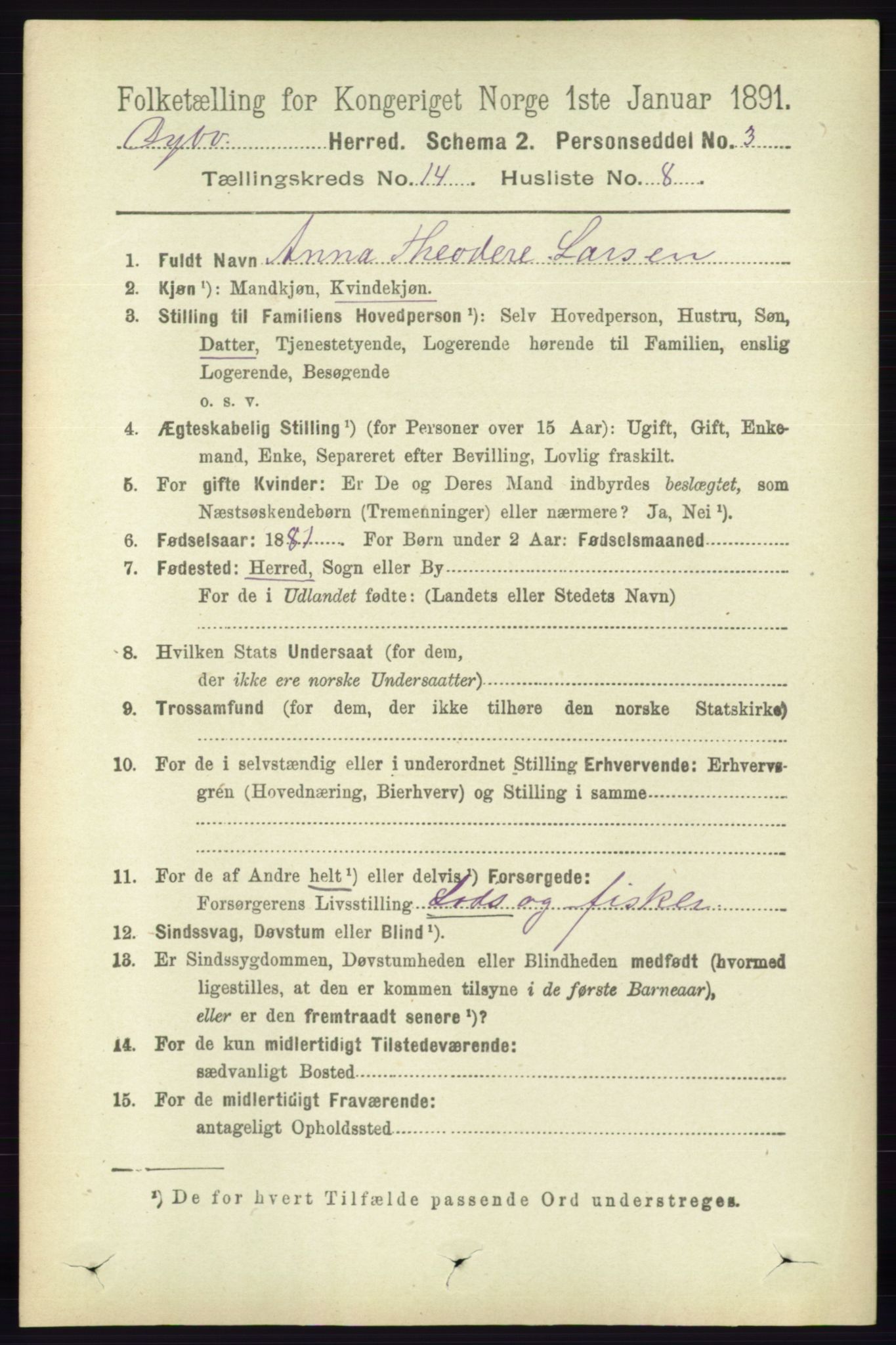 RA, 1891 census for 0915 Dypvåg, 1891, p. 5815