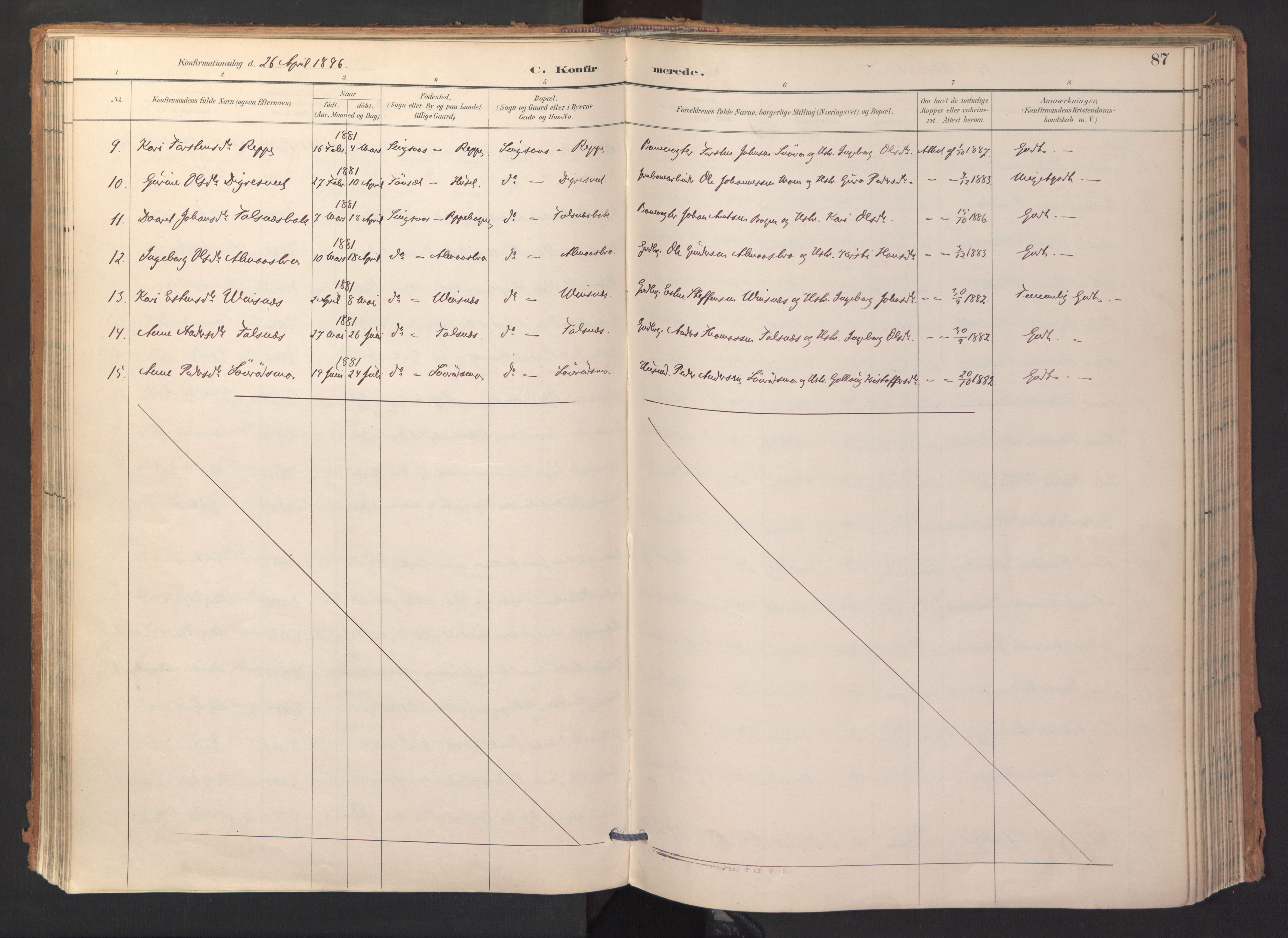 Ministerialprotokoller, klokkerbøker og fødselsregistre - Sør-Trøndelag, SAT/A-1456/688/L1025: Parish register (official) no. 688A02, 1891-1909, p. 87