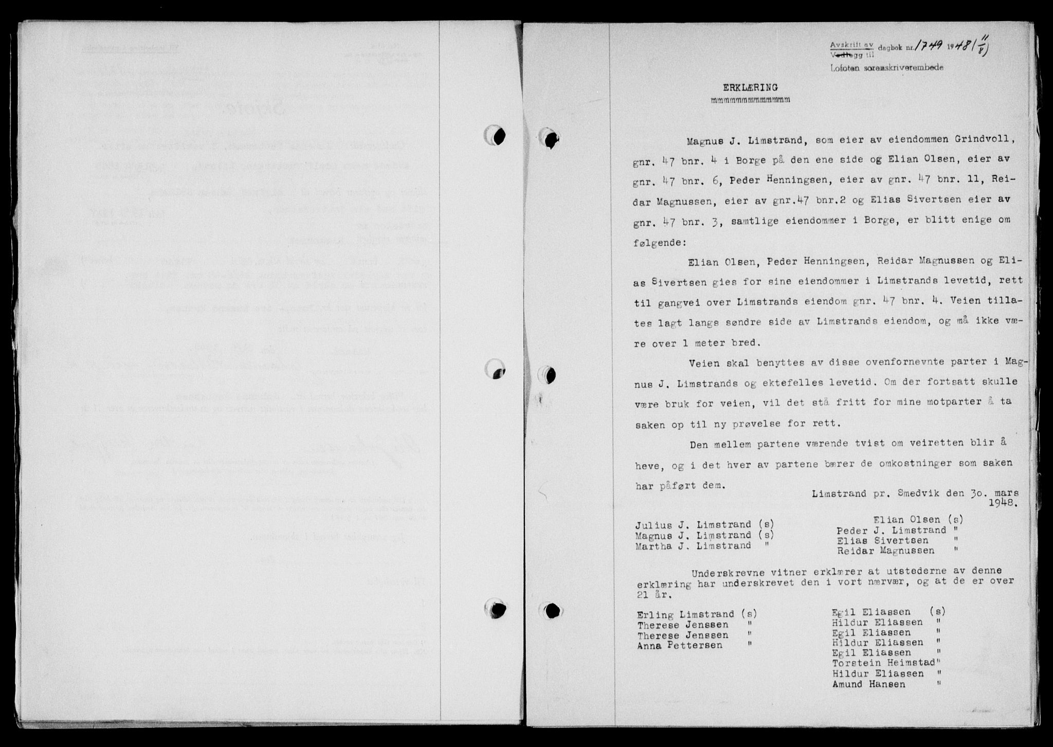 Lofoten sorenskriveri, SAT/A-0017/1/2/2C/L0019a: Mortgage book no. 19a, 1948-1948, Diary no: : 1749/1948