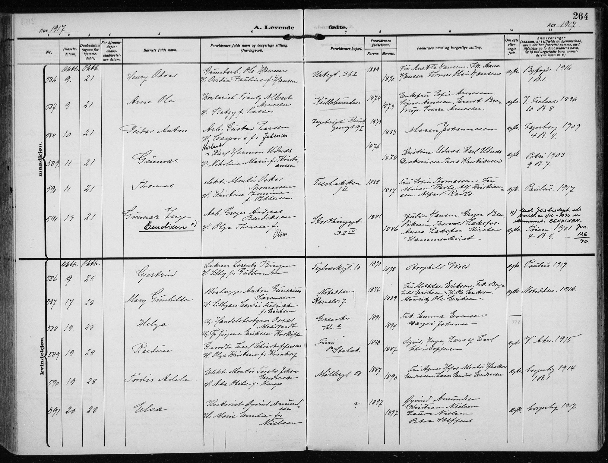 Rikshospitalet prestekontor Kirkebøker, SAO/A-10309b/F/L0016: Parish register (official) no. 16, 1916-1918, p. 264