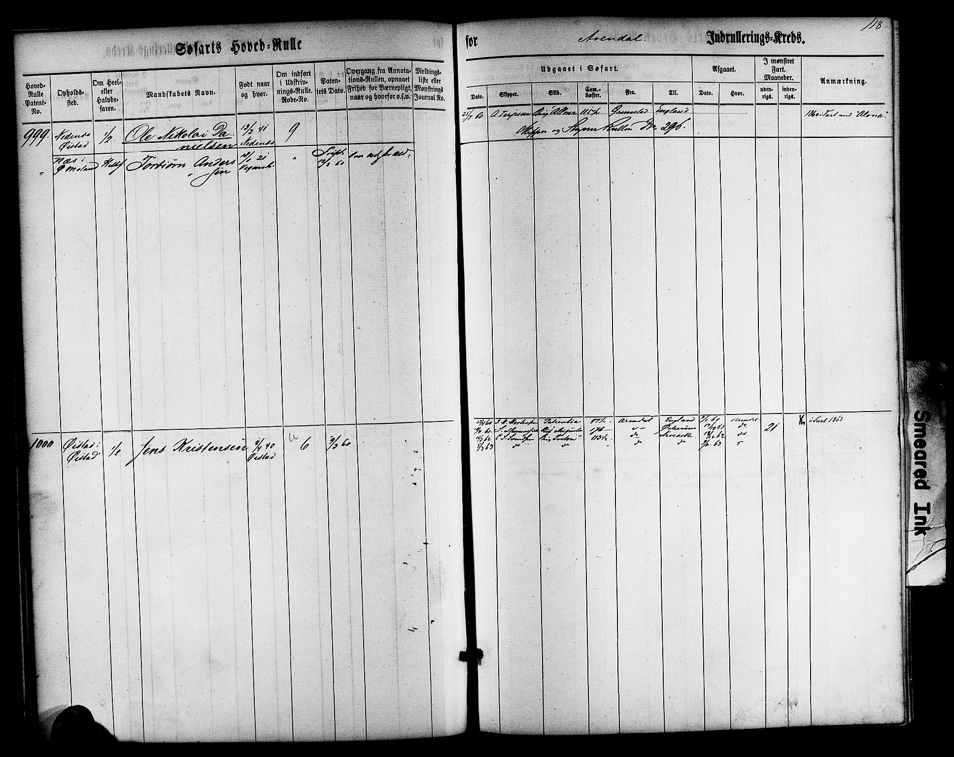 Arendal mønstringskrets, AV/SAK-2031-0012/F/Fb/L0009: Hovedrulle nr 767-1532, S-7, 1857-1864, p. 120