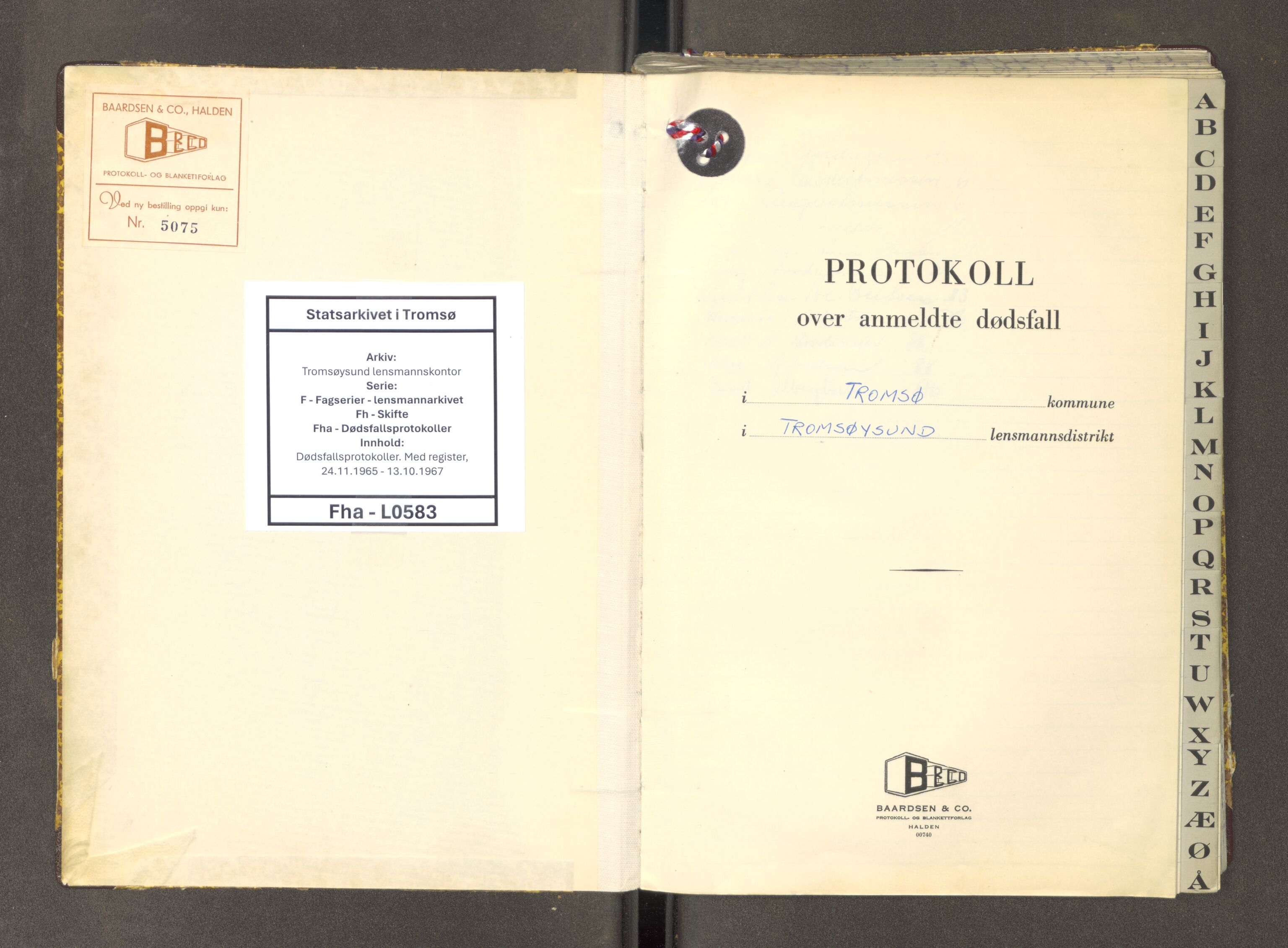 Tromsøysund lensmannskontor, AV/SATØ-SATØ-12/F/Fh/Fha/L0583: Dødsfallsprotokoller. Med register, 1965-1967