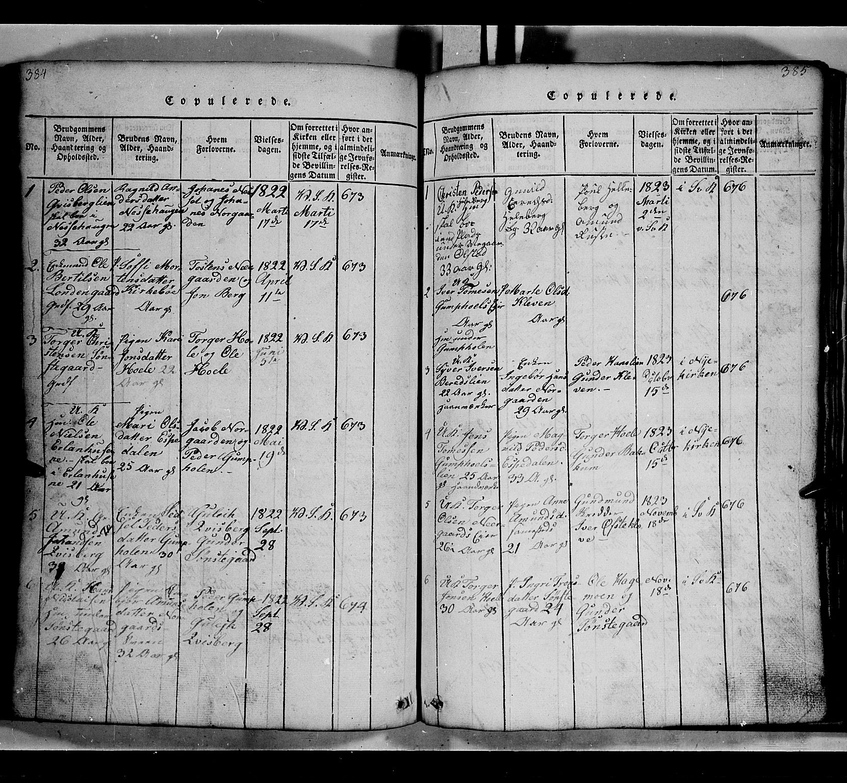 Gausdal prestekontor, SAH/PREST-090/H/Ha/Hab/L0002: Parish register (copy) no. 2, 1818-1874, p. 384-385