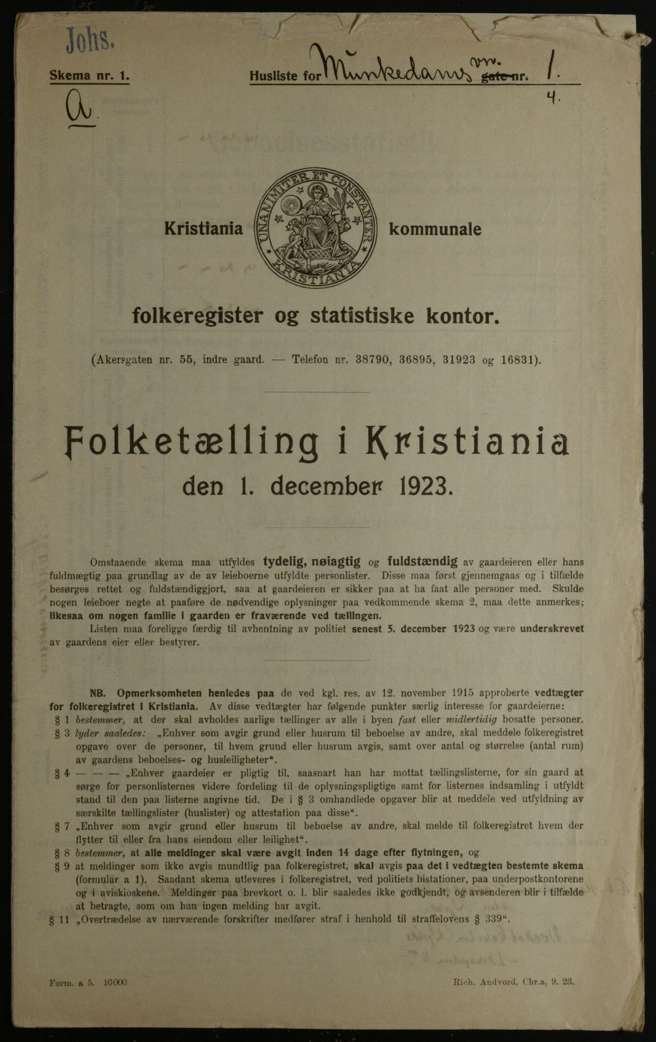 OBA, Municipal Census 1923 for Kristiania, 1923, p. 73656