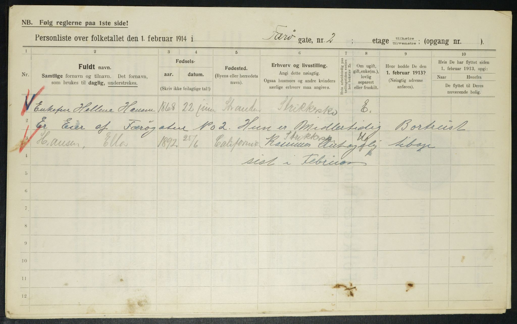 OBA, Municipal Census 1914 for Kristiania, 1914, p. 2647