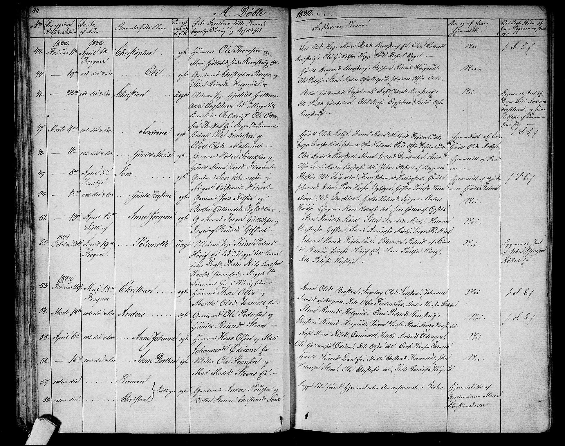 Lier kirkebøker, AV/SAKO-A-230/F/Fa/L0010: Parish register (official) no. I 10, 1827-1843, p. 44