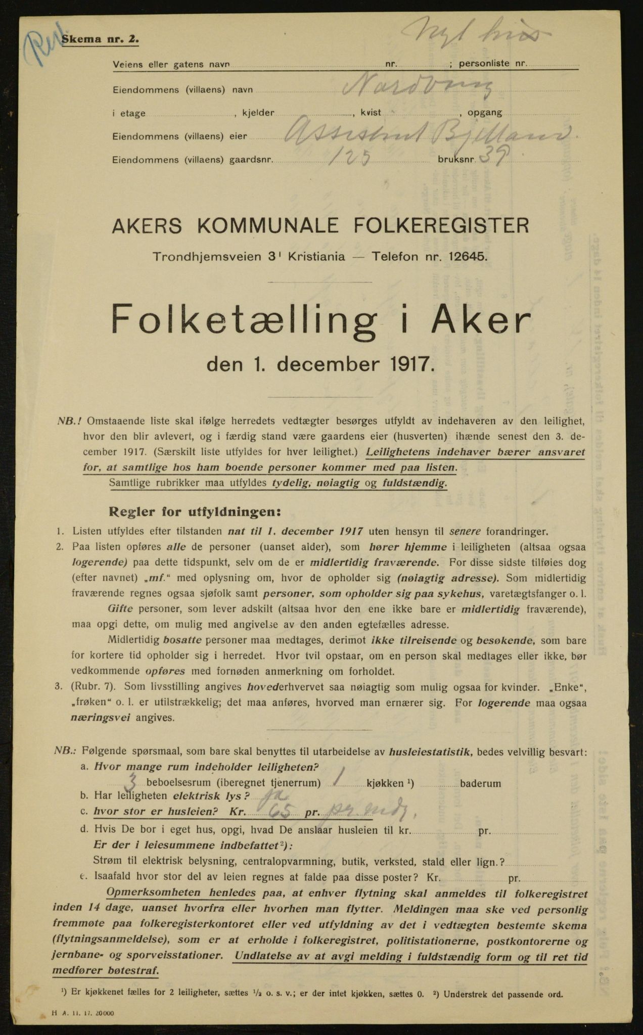 OBA, Municipal Census 1917 for Aker, 1917, p. 29524