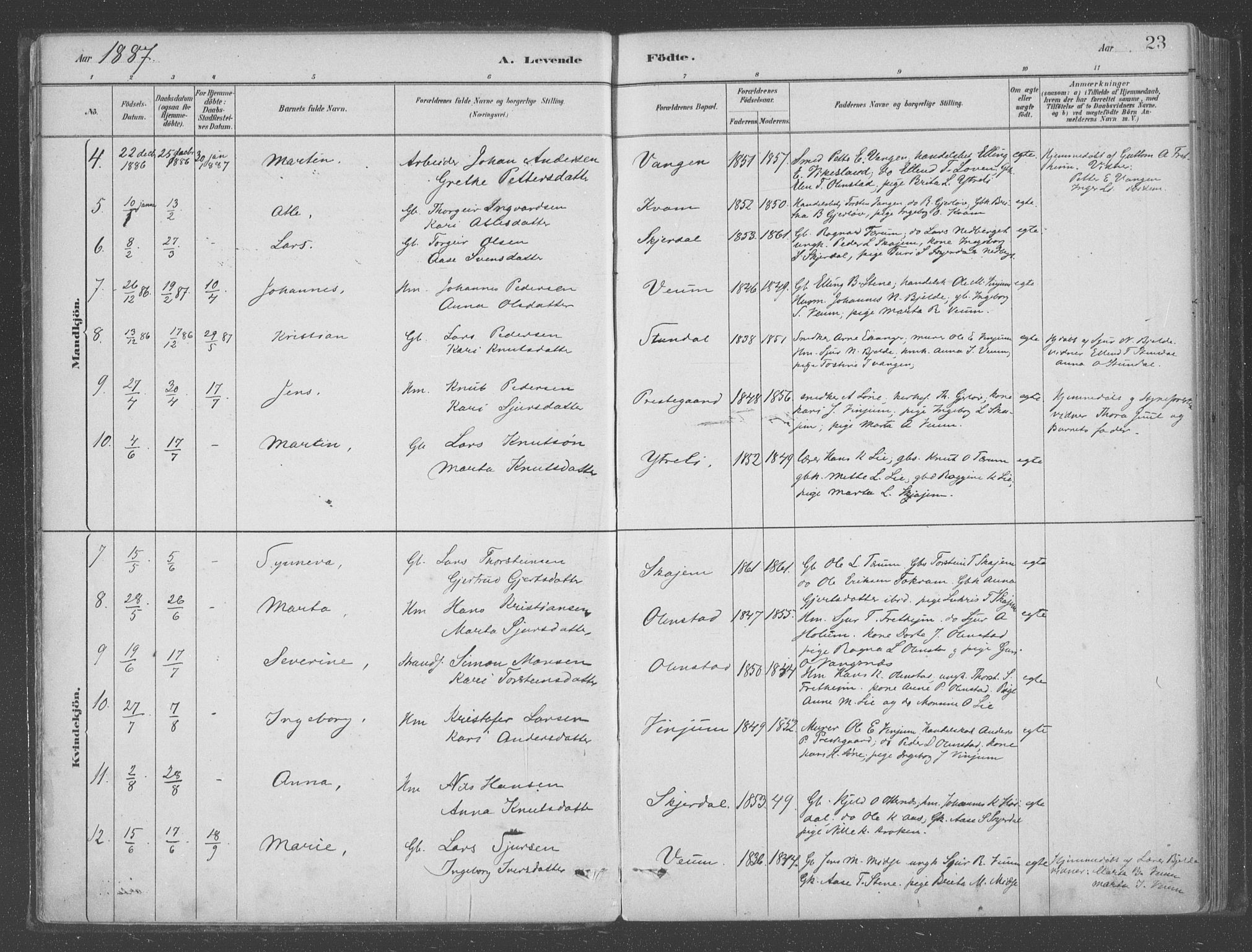 Aurland sokneprestembete, AV/SAB-A-99937/H/Ha/Hab/L0001: Parish register (official) no. B  1, 1880-1909, p. 23