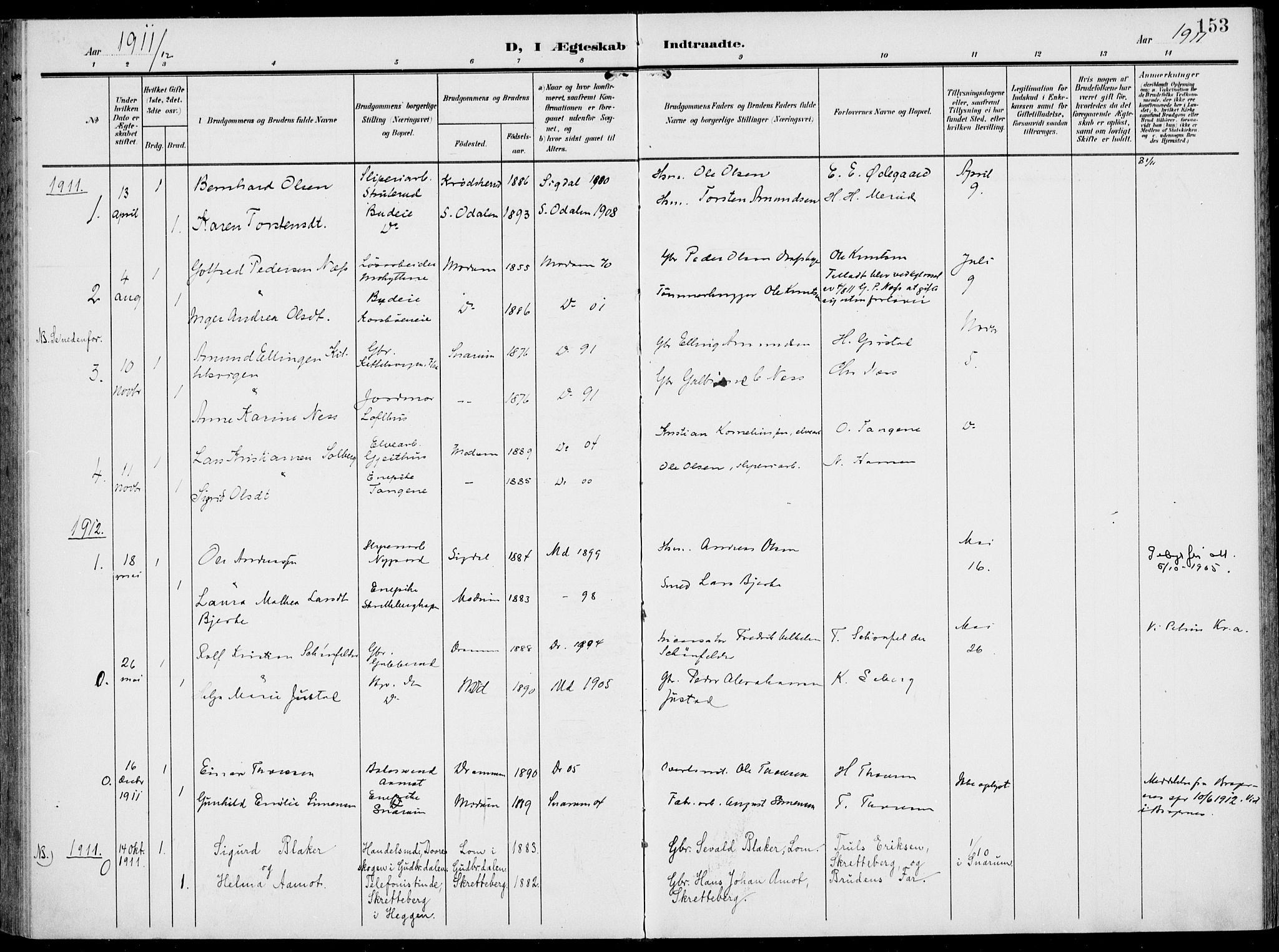 Modum kirkebøker, AV/SAKO-A-234/F/Fa/L0019: Parish register (official) no. 19, 1890-1914, p. 153