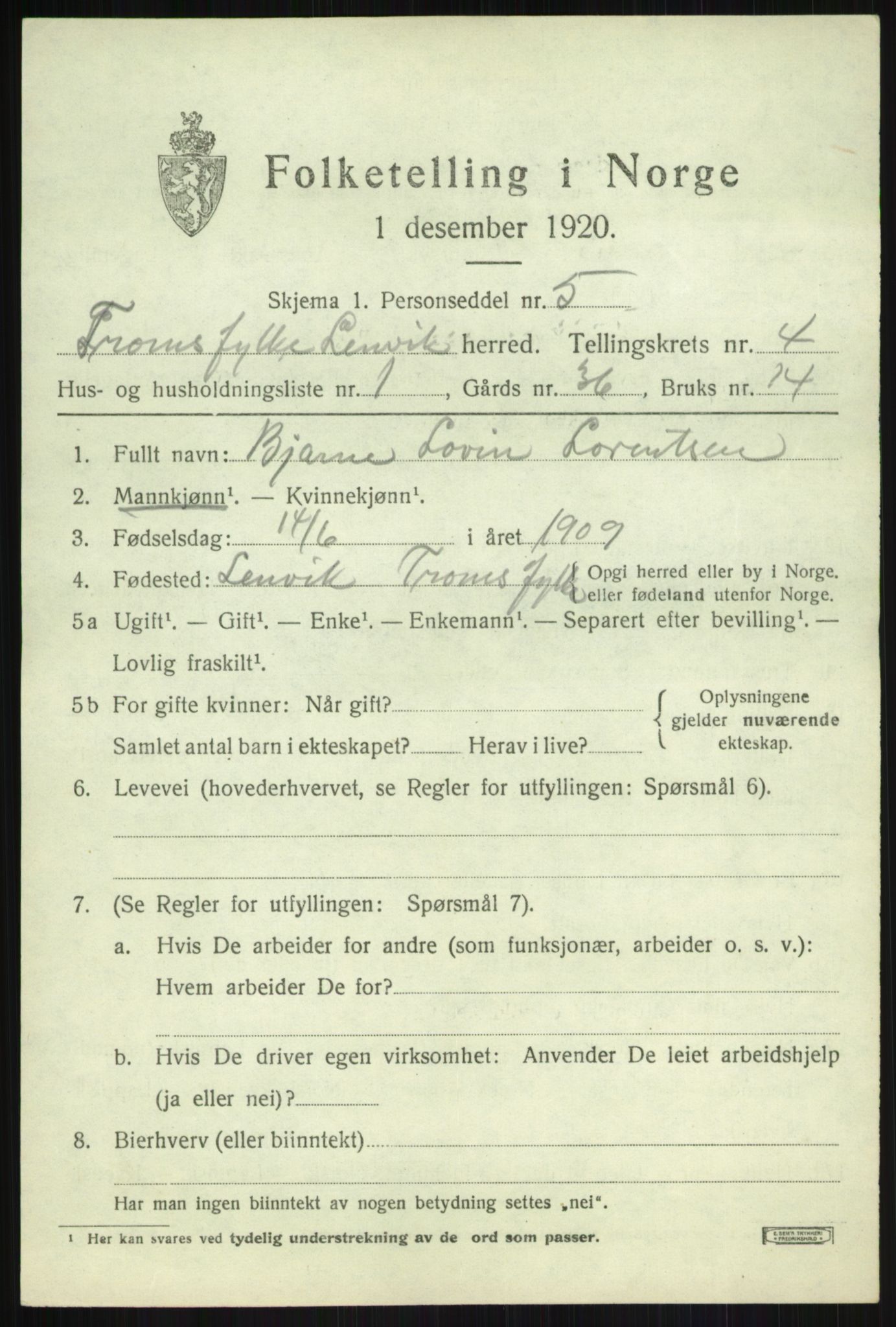 SATØ, 1920 census for Lenvik, 1920, p. 5654