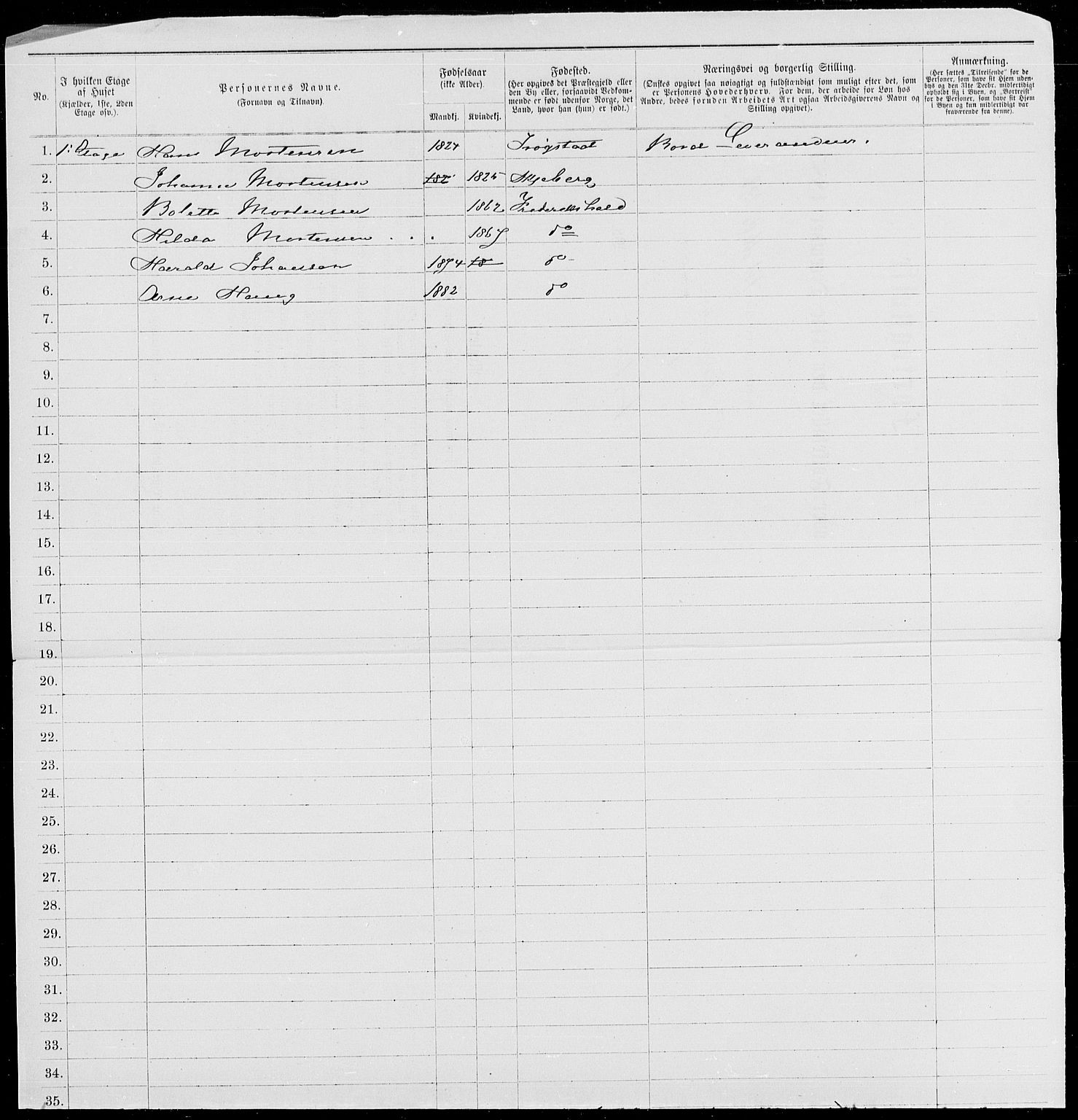 RA, 1885 census for 0101 Fredrikshald, 1885, p. 39