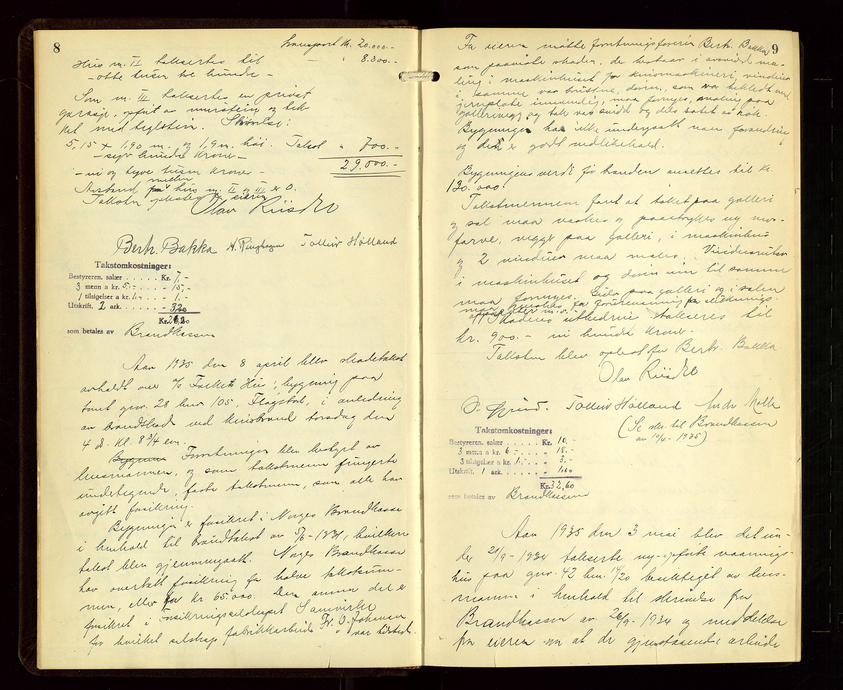 Sauda lensmannskontor, AV/SAST-A-100177/Goa/L0004: "Brandtakstprotokoll for Sauda lensmannsdistrikt", 1934-1946, p. 8-9