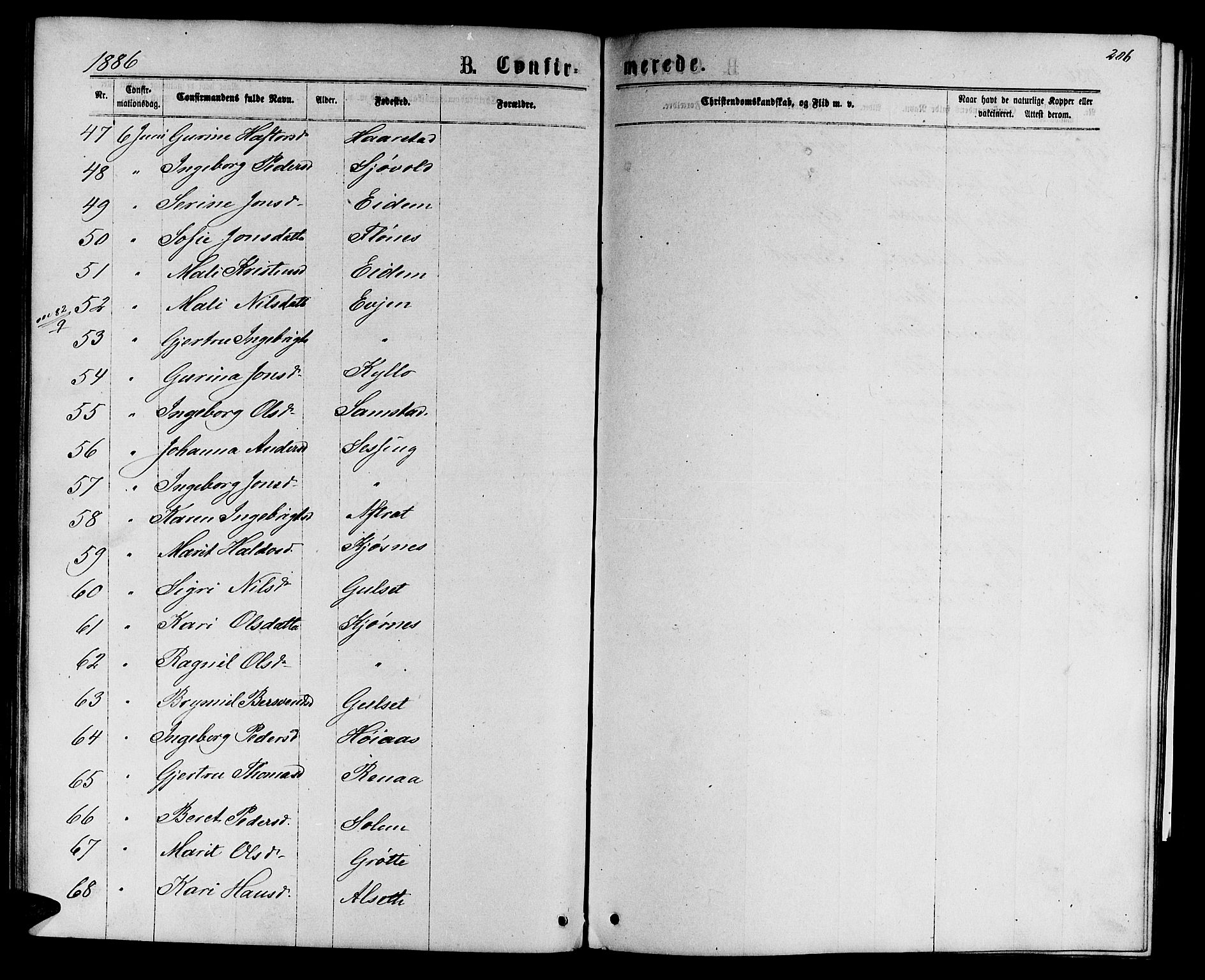 Ministerialprotokoller, klokkerbøker og fødselsregistre - Sør-Trøndelag, AV/SAT-A-1456/695/L1156: Parish register (copy) no. 695C07, 1869-1888, p. 206