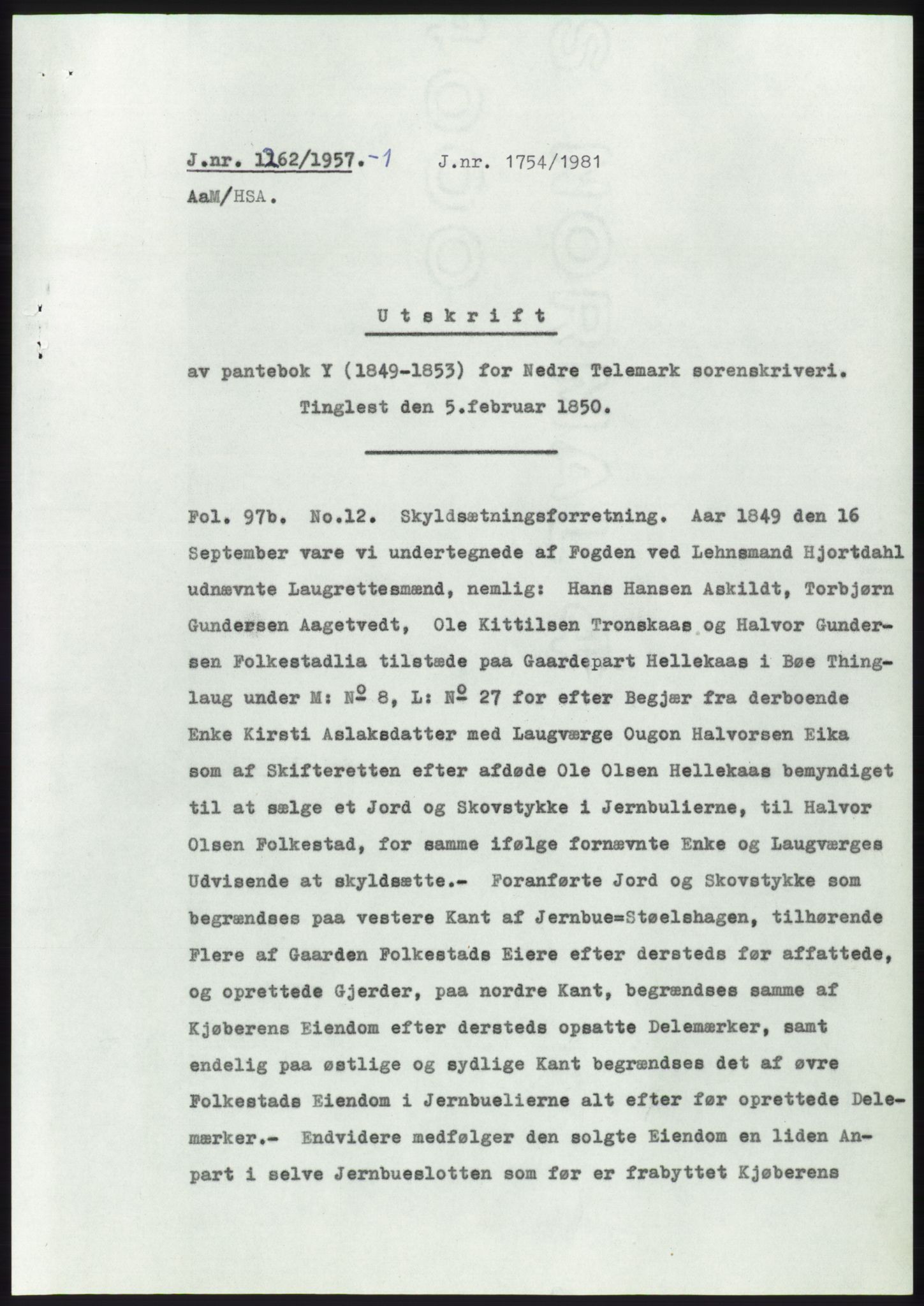 Statsarkivet i Kongsberg, AV/SAKO-A-0001/E/Ee/L0011: Avskrifter, SAO jnr. 1262/1957 - 200/1958, 1957-1958, p. 2