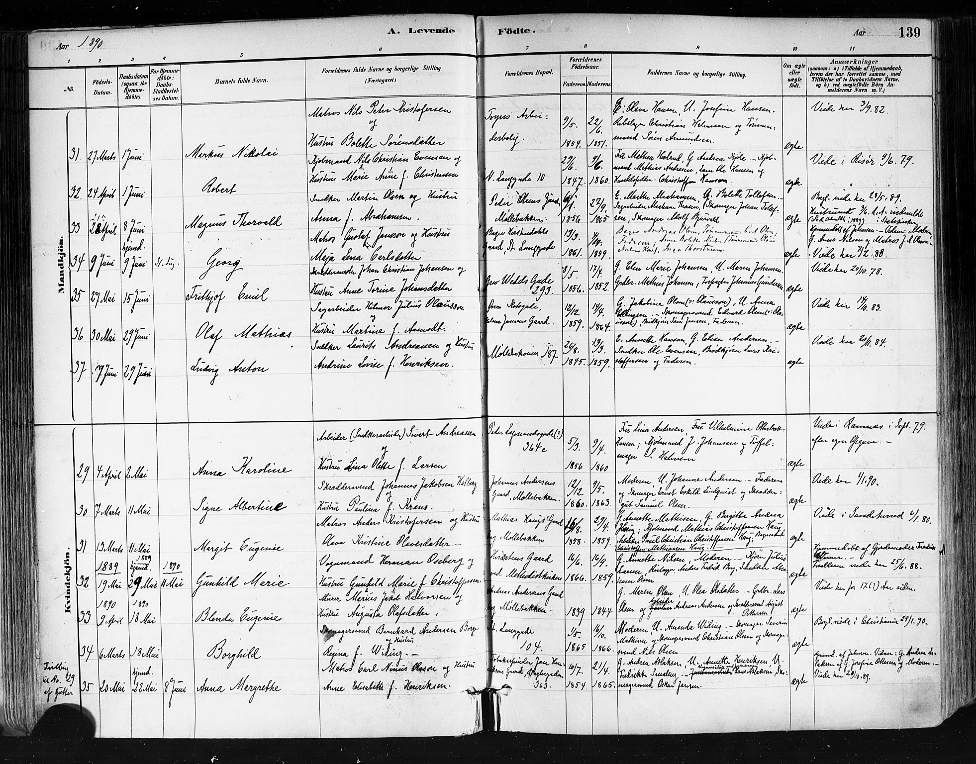 Tønsberg kirkebøker, AV/SAKO-A-330/F/Fa/L0011: Parish register (official) no. I 11, 1881-1890, p. 139