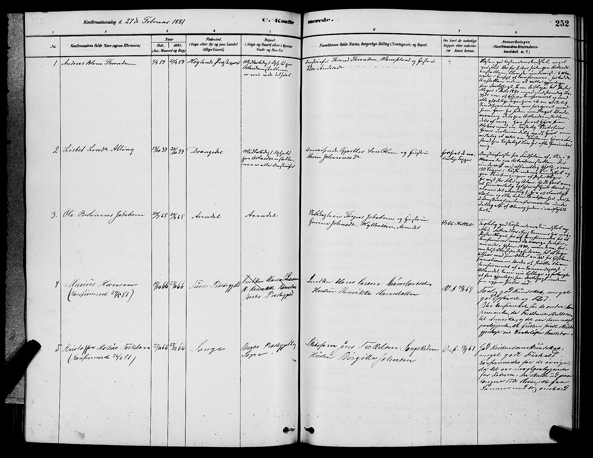 Barbu sokneprestkontor, AV/SAK-1111-0003/F/Fb/L0001: Parish register (copy) no. B 1, 1878-1890, p. 252