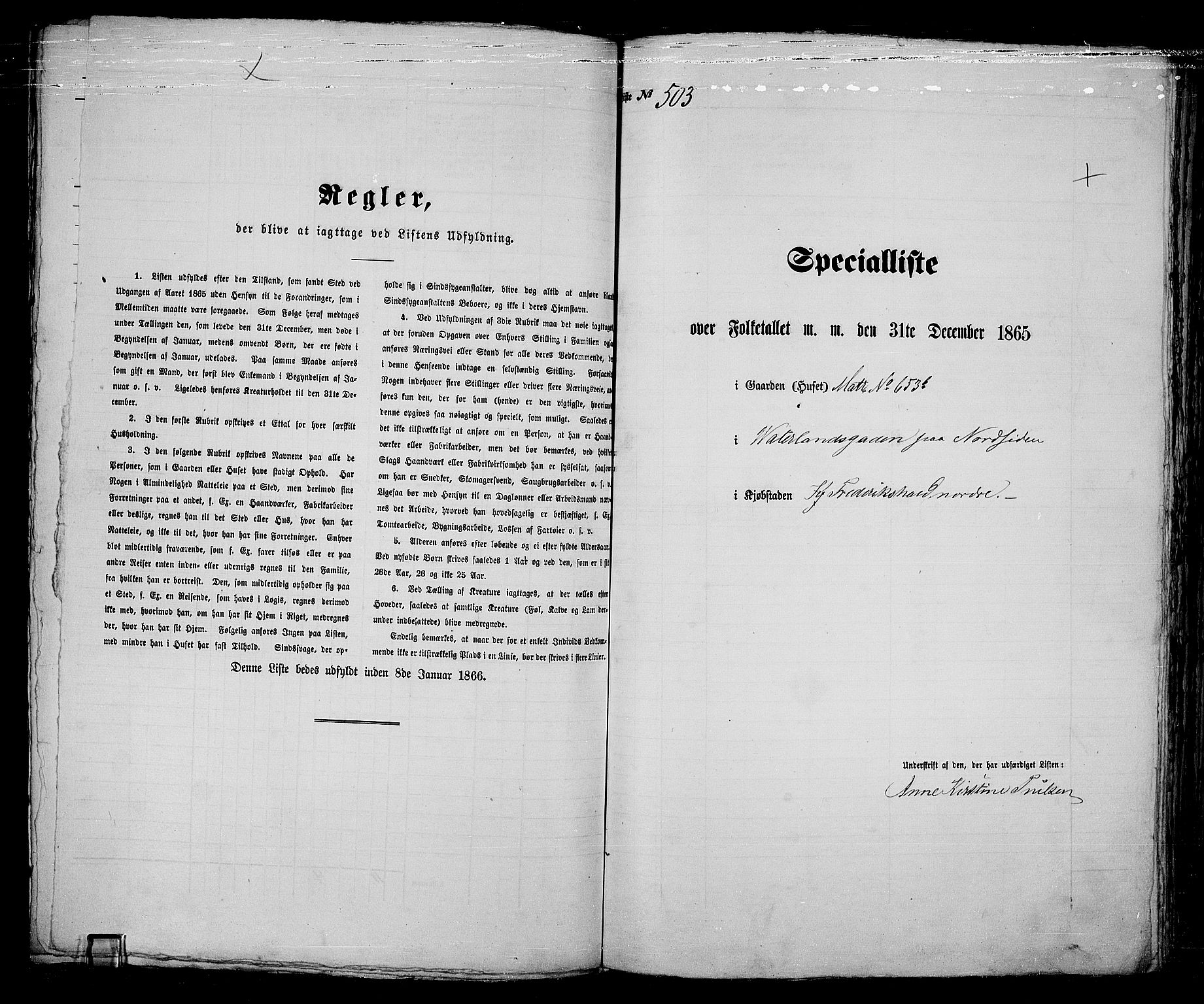 RA, 1865 census for Fredrikshald, 1865, p. 1007