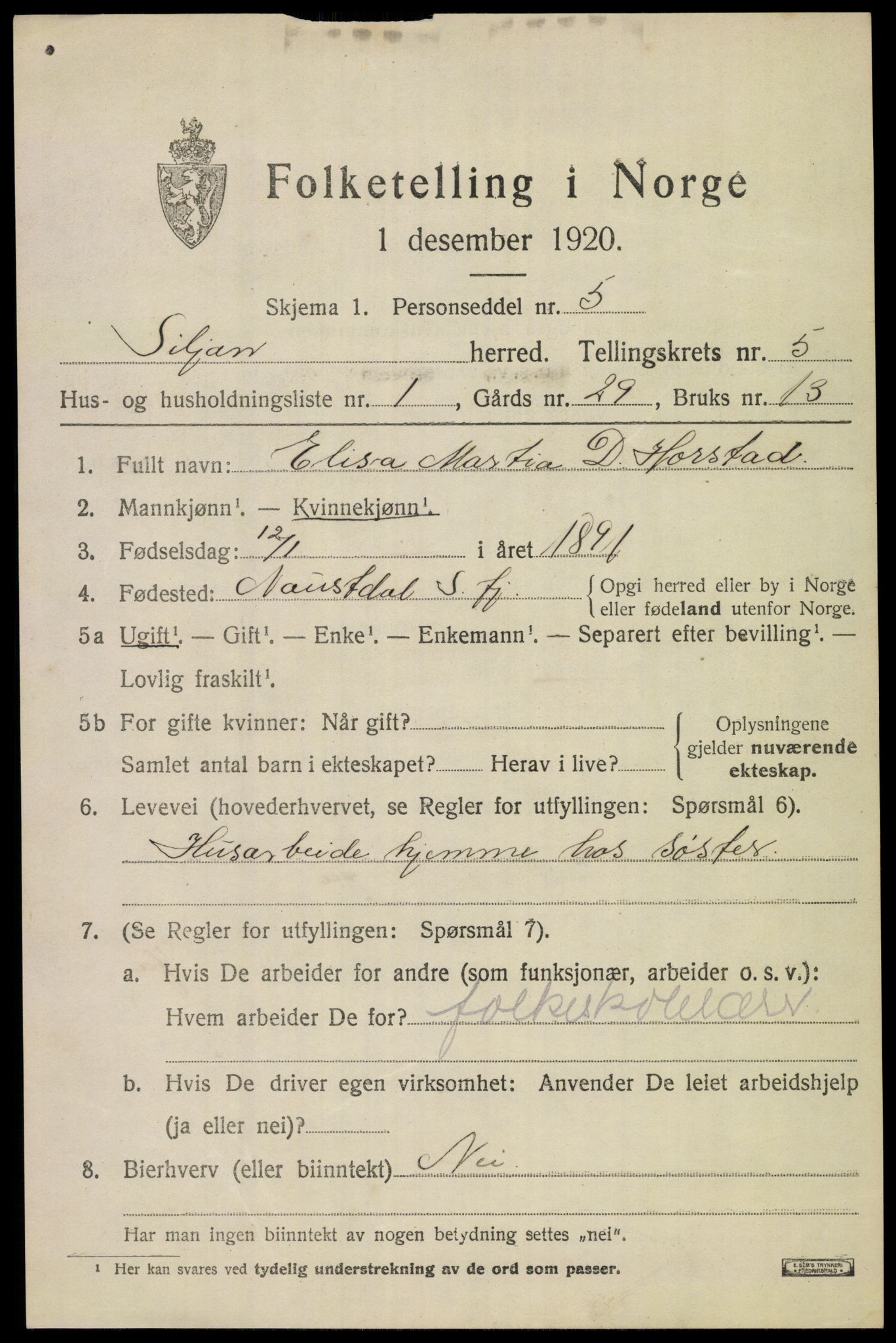 SAKO, 1920 census for Siljan, 1920, p. 2379