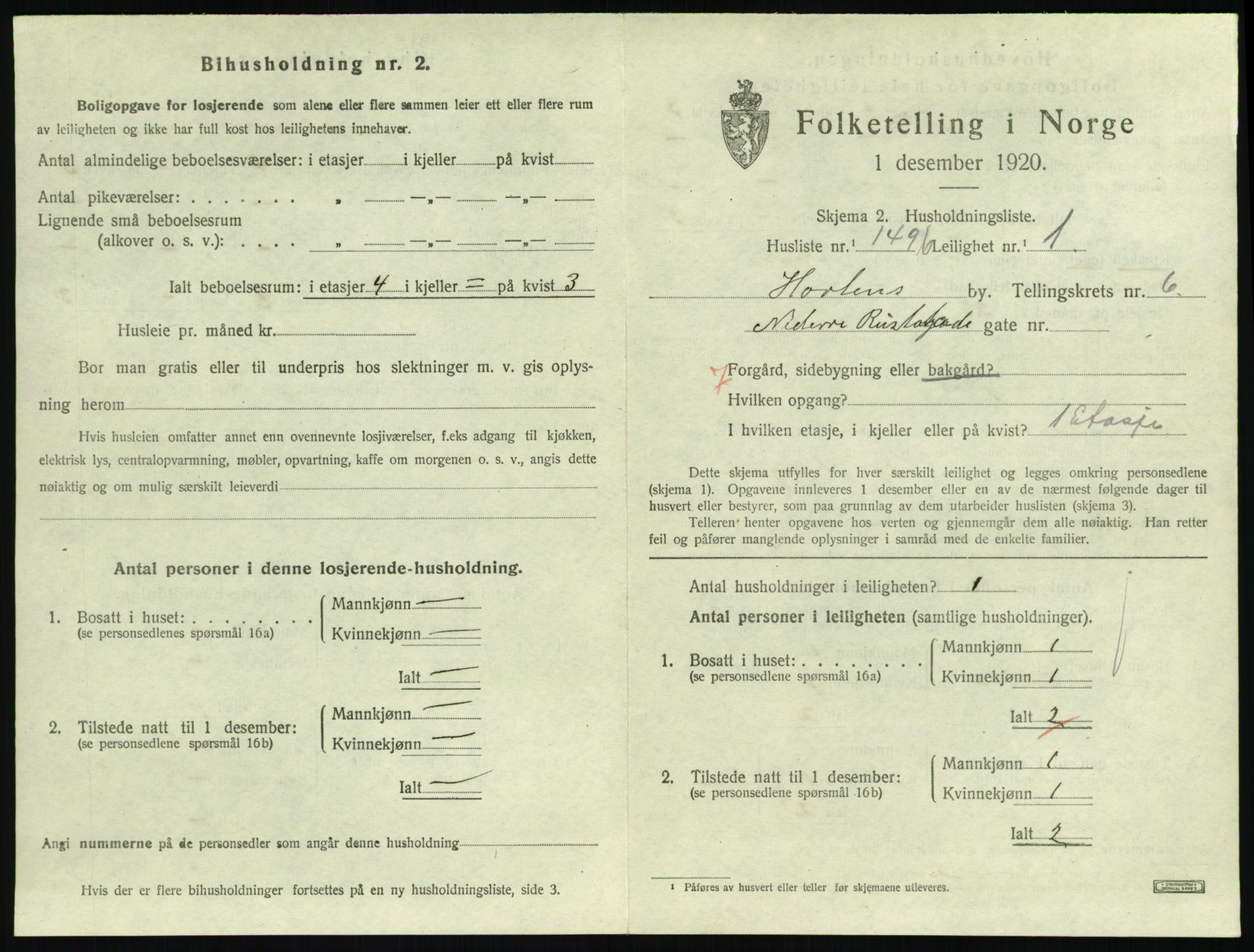 SAKO, 1920 census for Horten, 1920, p. 6957