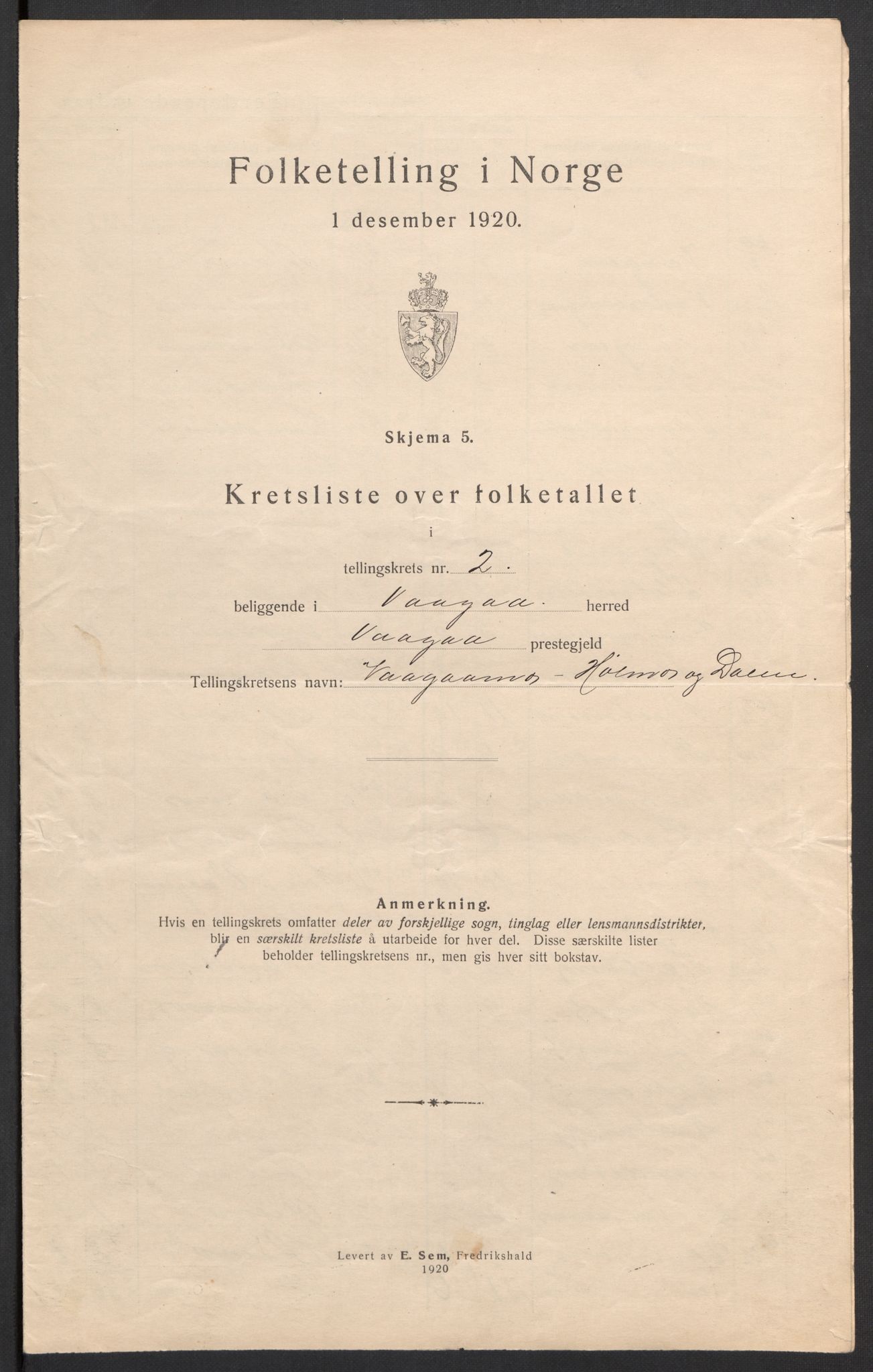 SAH, 1920 census for Vågå, 1920, p. 11