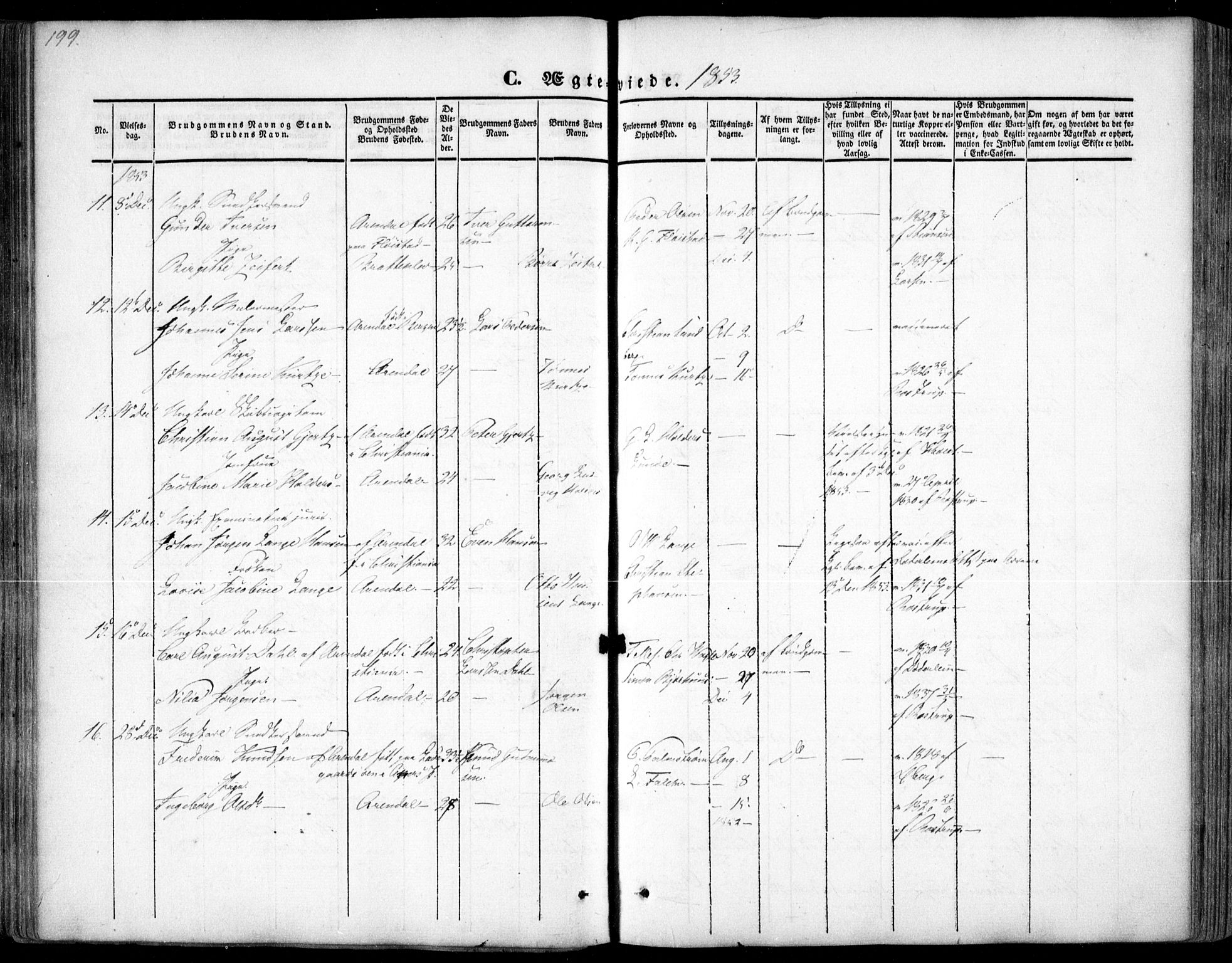 Arendal sokneprestkontor, Trefoldighet, AV/SAK-1111-0040/F/Fa/L0005: Parish register (official) no. A 5, 1838-1854, p. 199