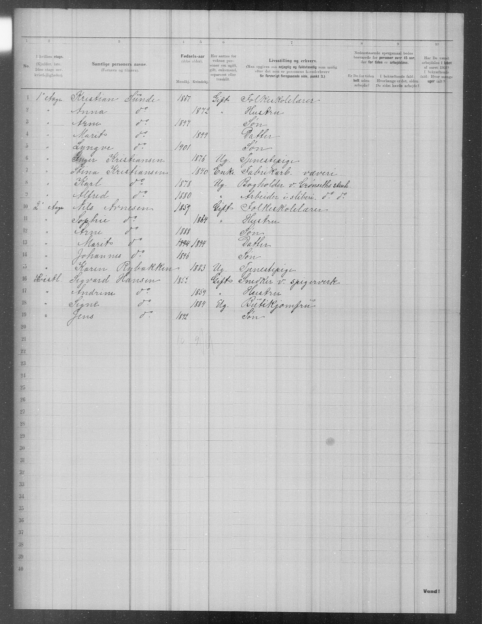 OBA, Municipal Census 1902 for Kristiania, 1902, p. 1254