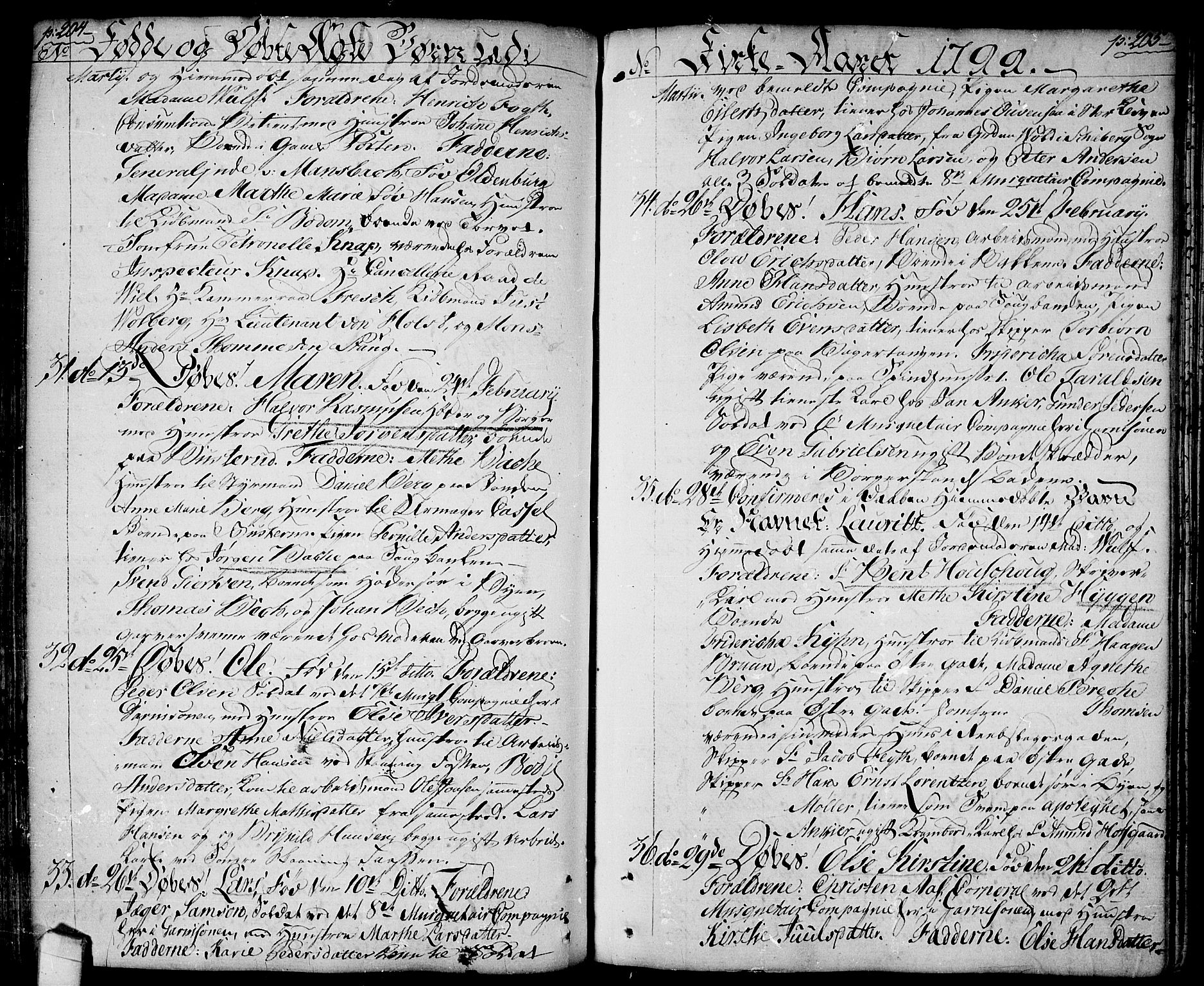 Halden prestekontor Kirkebøker, SAO/A-10909/F/Fa/L0002: Parish register (official) no. I 2, 1792-1812, p. 204-205