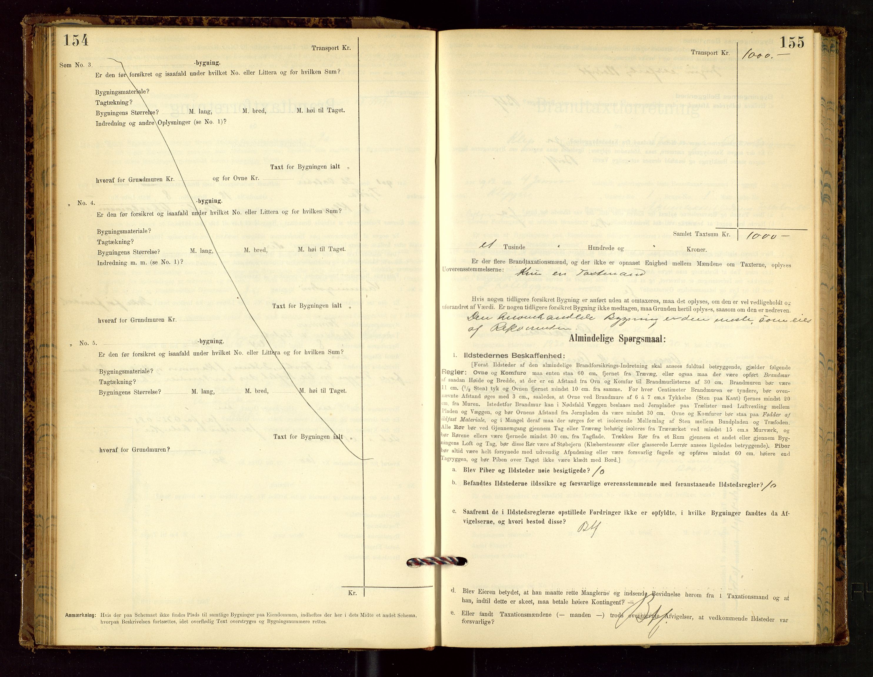 Klepp lensmannskontor, AV/SAST-A-100163/Goc/L0002: "Brandtaxationsprotokol" m/register, 1898-1902, p. 154-155