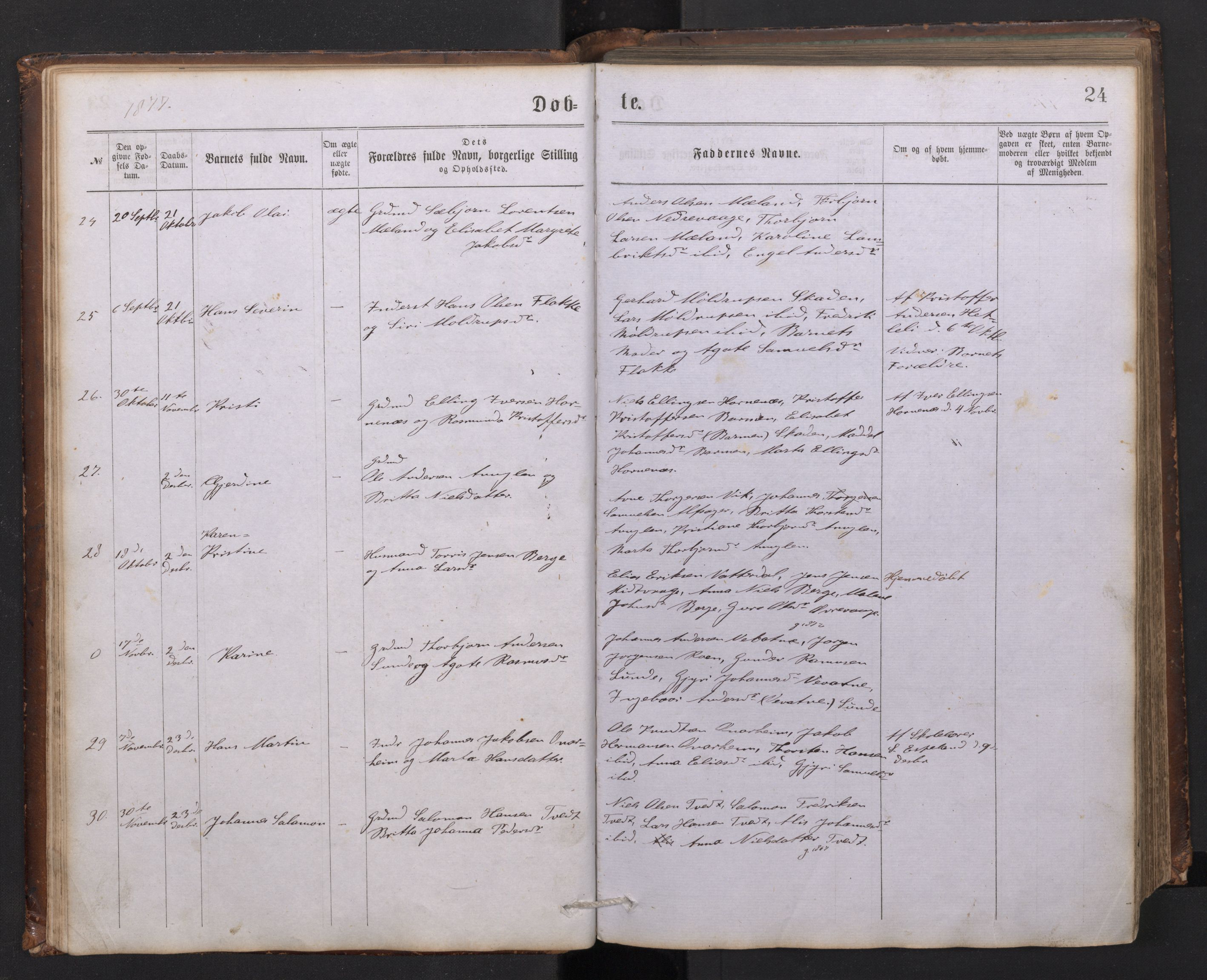 Tysnes sokneprestembete, AV/SAB-A-78601/H/Hab: Parish register (copy) no. C 1, 1873-1895, p. 23b-24a