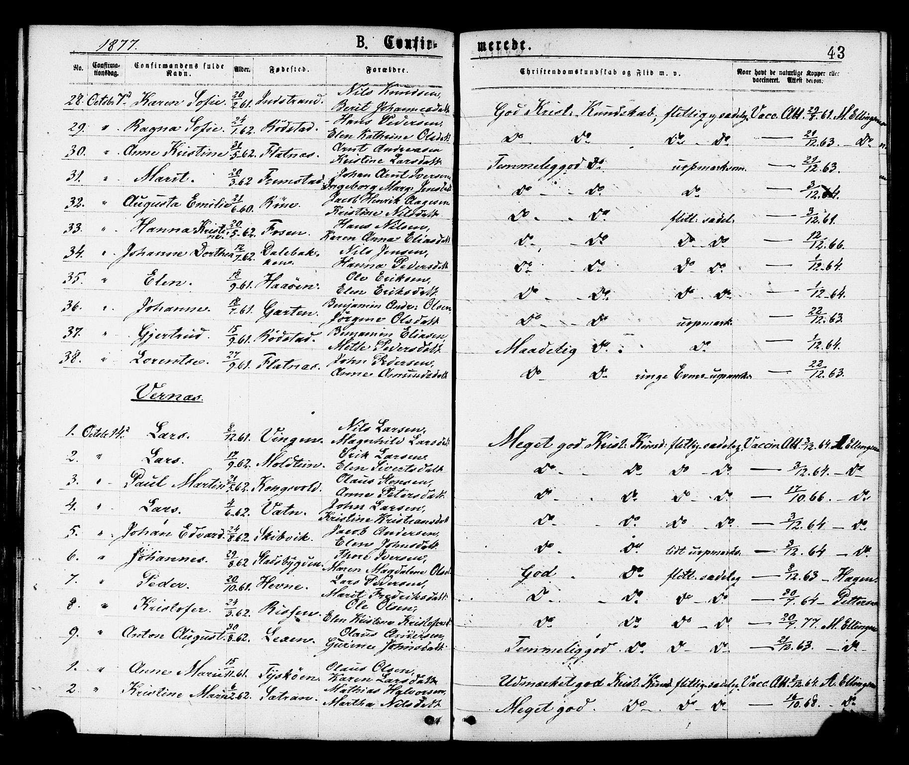 Ministerialprotokoller, klokkerbøker og fødselsregistre - Sør-Trøndelag, SAT/A-1456/659/L0738: Parish register (official) no. 659A08, 1876-1878, p. 43