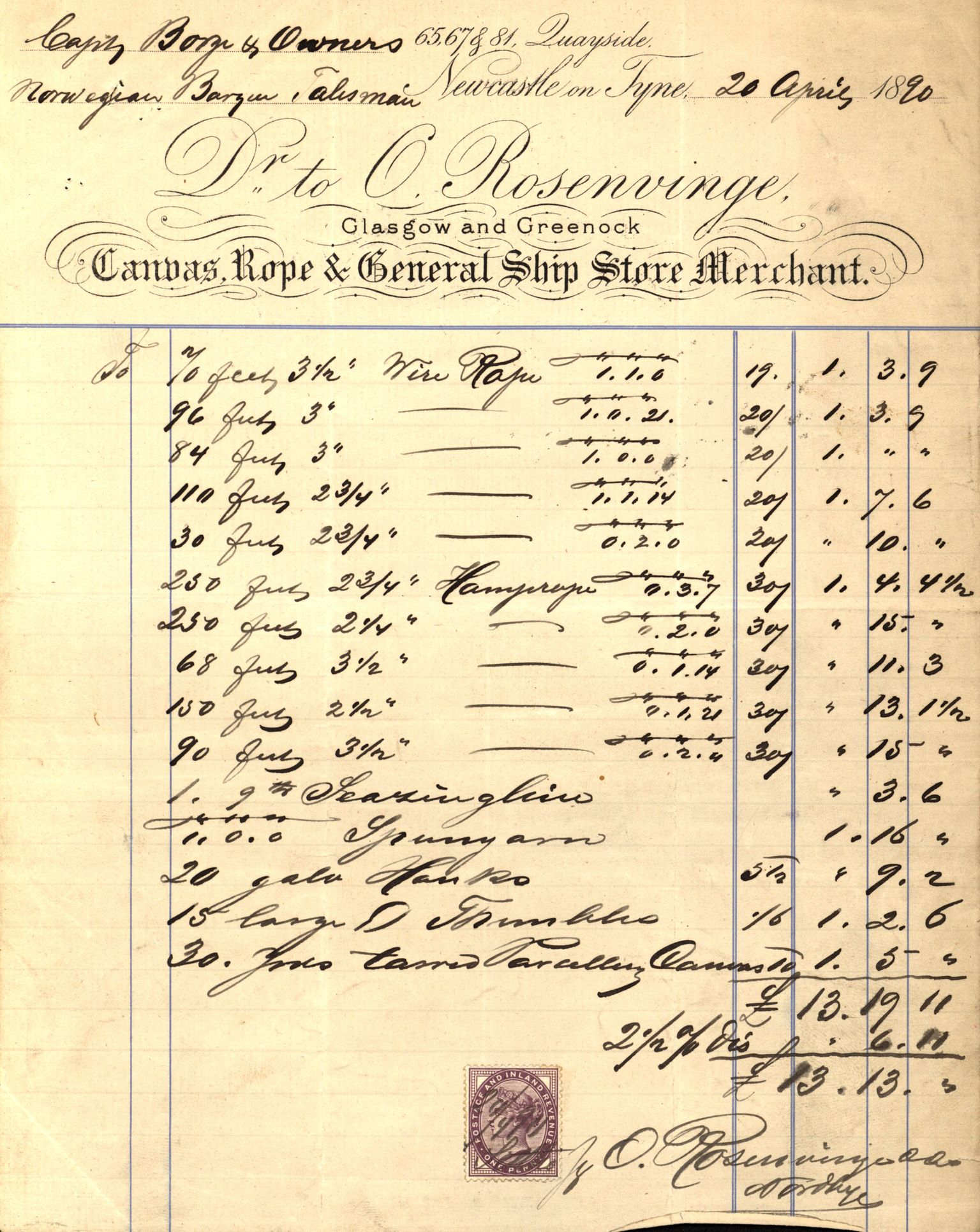 Pa 63 - Østlandske skibsassuranceforening, VEMU/A-1079/G/Ga/L0025/0008: Havaridokumenter / Talisman, Velax, 1890, p. 43