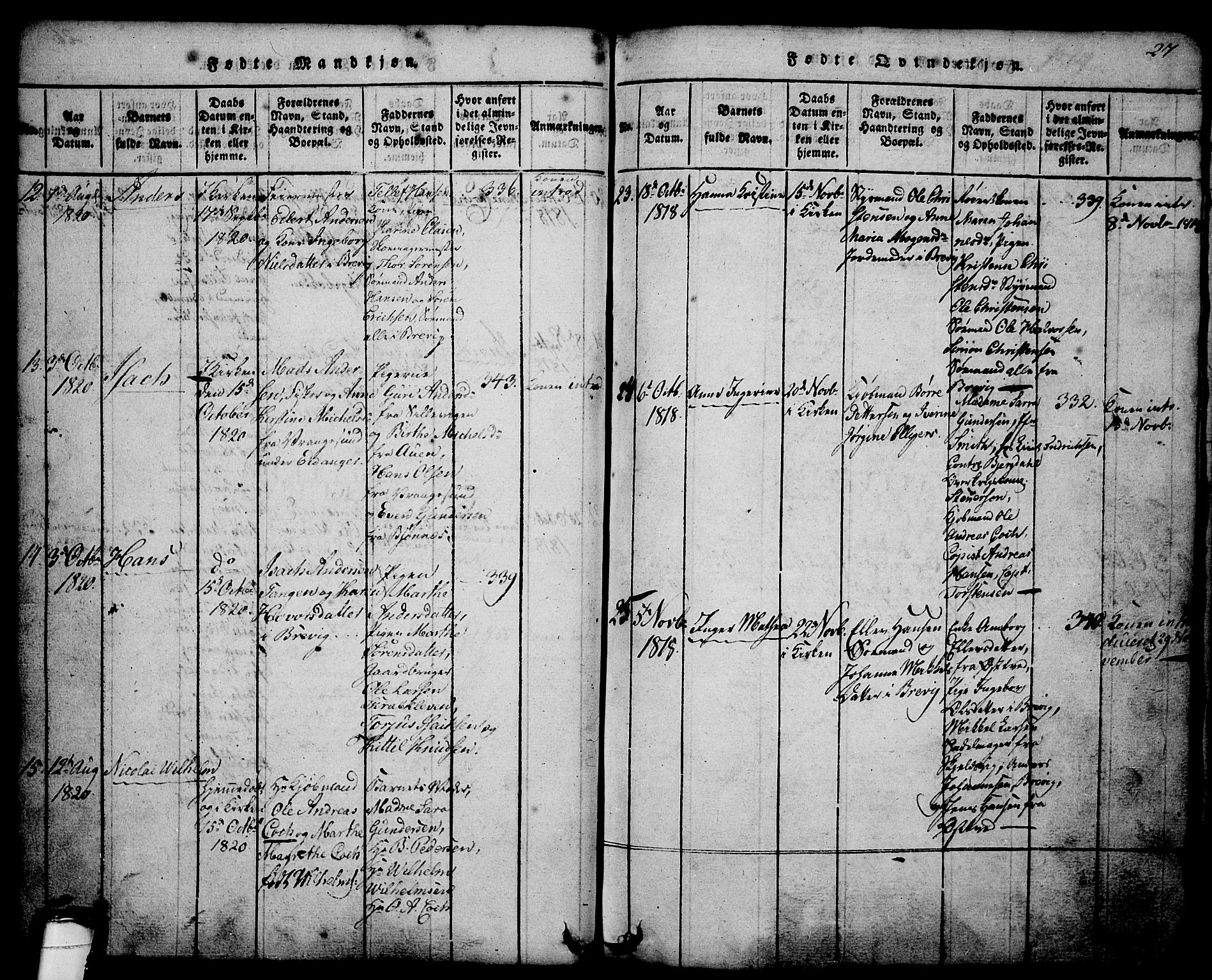 Brevik kirkebøker, SAKO/A-255/G/Ga/L0001: Parish register (copy) no. 1, 1814-1845, p. 27