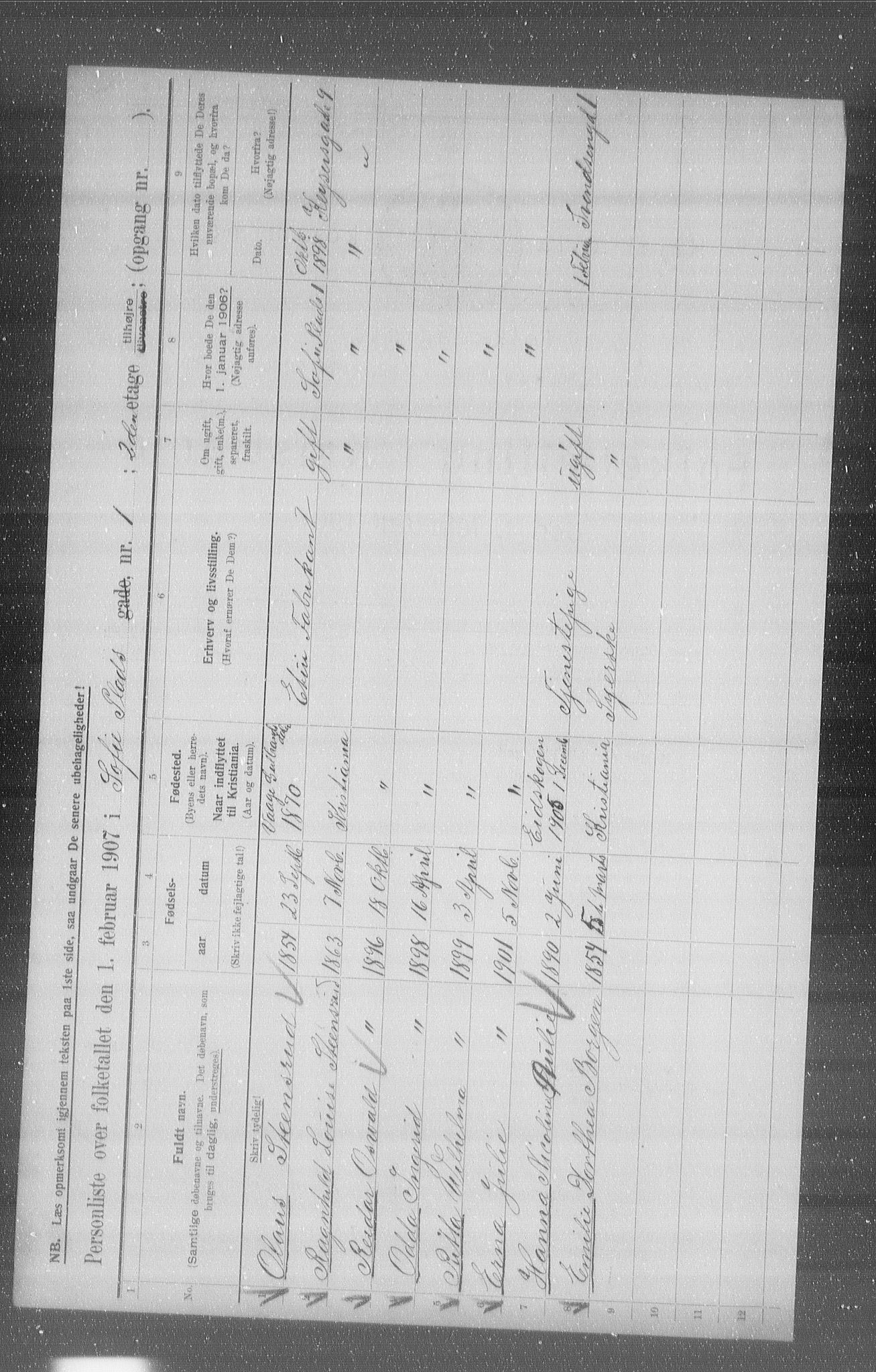 OBA, Municipal Census 1907 for Kristiania, 1907, p. 50745