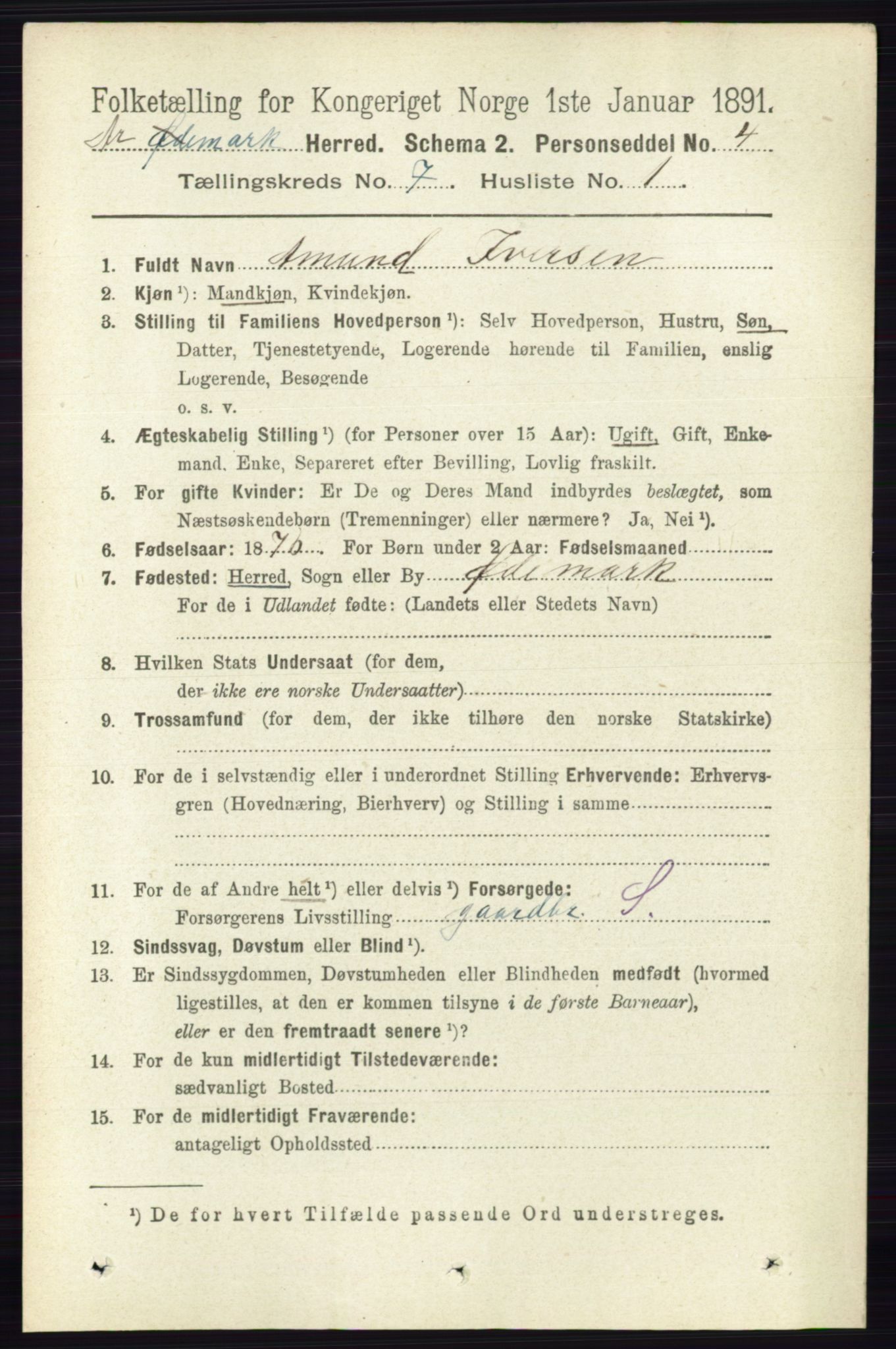 RA, 1891 census for 0118 Aremark, 1891, p. 3906