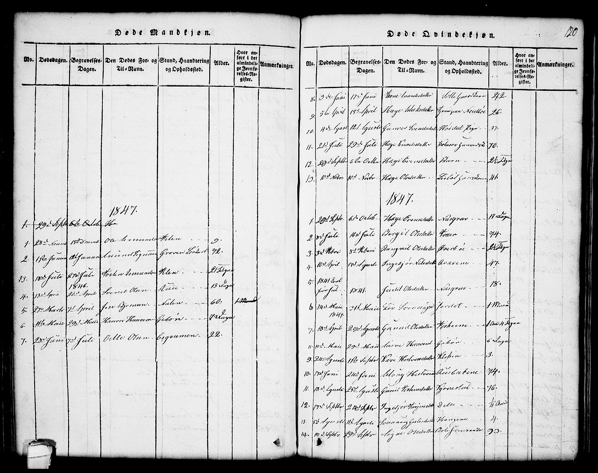 Seljord kirkebøker, AV/SAKO-A-20/G/Gc/L0001: Parish register (copy) no. III 1, 1815-1849, p. 120