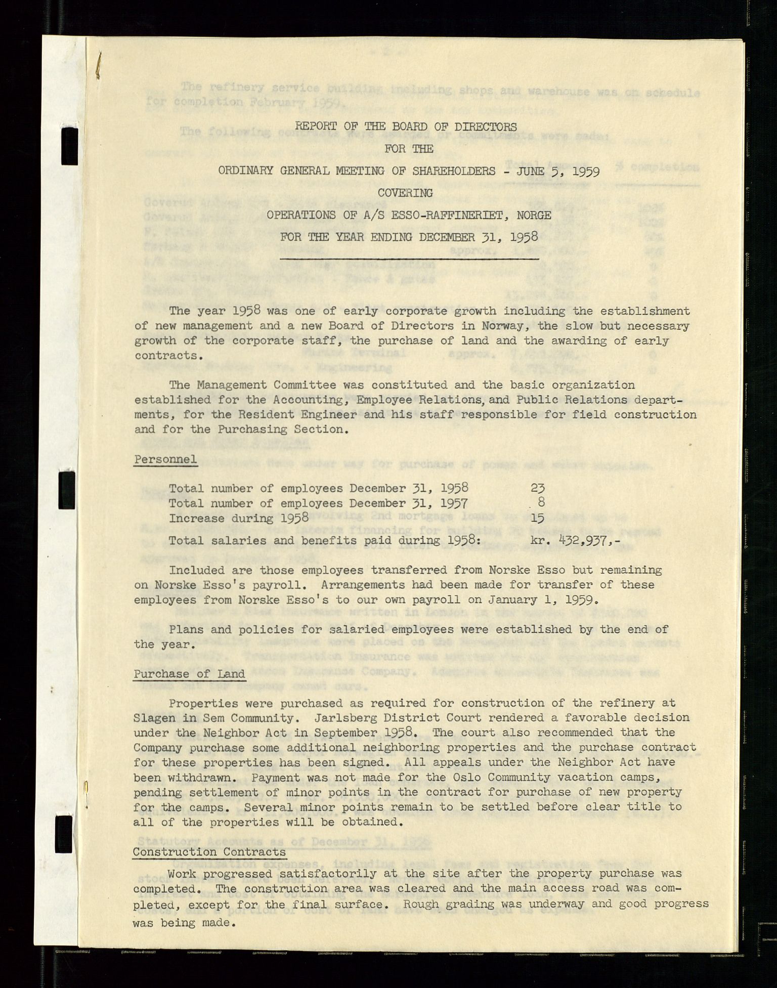 PA 1537 - A/S Essoraffineriet Norge, AV/SAST-A-101957/A/Aa/L0001/0002: Styremøter / Shareholder meetings, board meetings, by laws (vedtekter), 1957-1960, p. 54