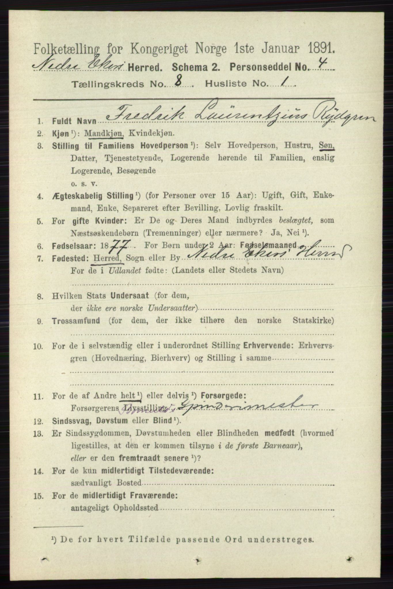 RA, 1891 census for 0625 Nedre Eiker, 1891, p. 3956