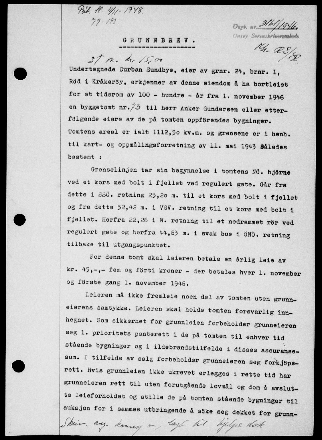Onsøy sorenskriveri, SAO/A-10474/G/Ga/Gab/L0018: Mortgage book no. II A-18, 1946-1947, Diary no: : 3161/1946